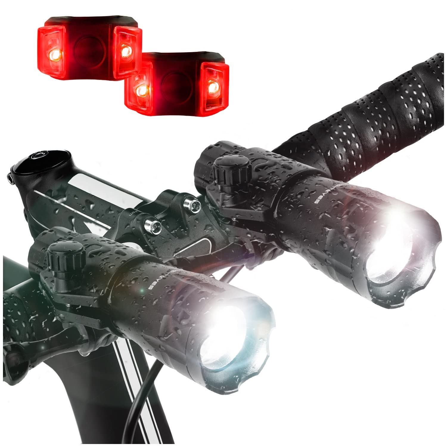 Bright Eyes 2-Pack - Aircraft Aluminium Waterproof 300 Lumen LED Bike Light Set (Headlight, Taillight) - Batteries Included