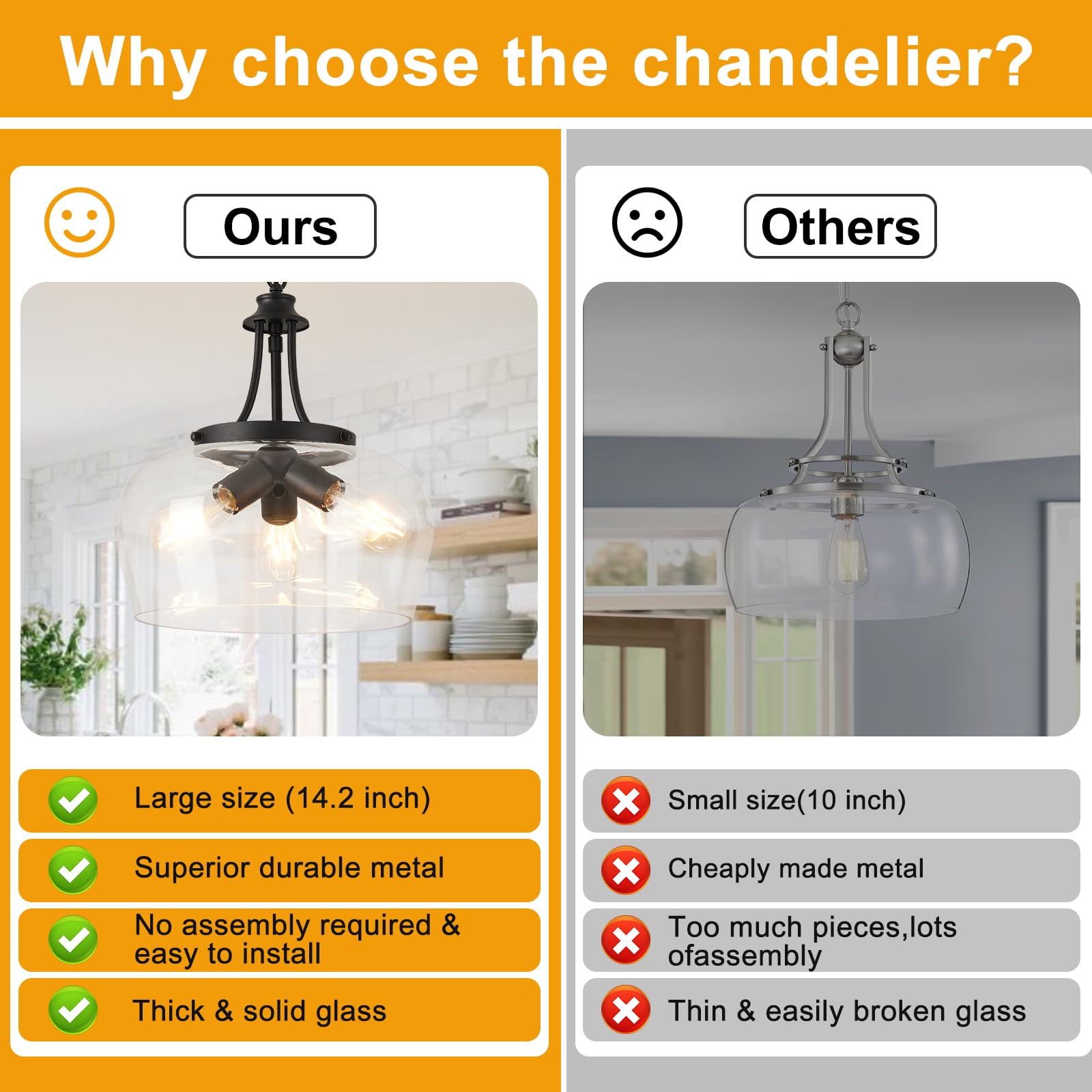 14.2 Black Chandelier  3-Light Modern Ceiling Pendant Light Fixtures  Farmhouse Dining Room Light Fixtures Over Table  Industrial Pendant Lights Kitchen Island For Bedroom  Hallway  Foyer  Entryway