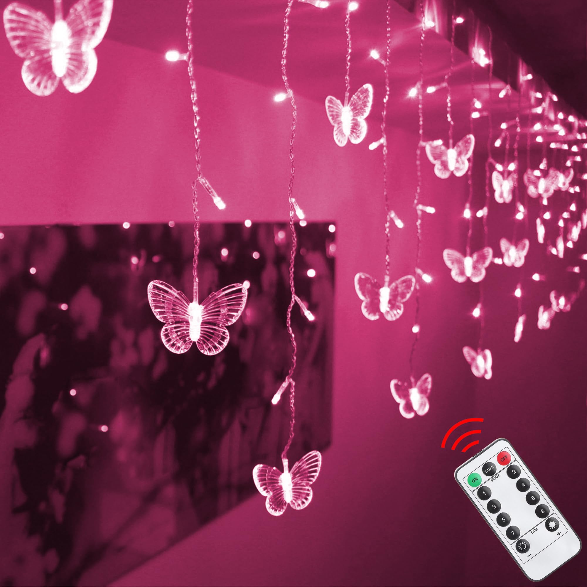 Decorman Butterfly Curtain Lights, 4.9ft 48 LED USB Window Fairy Lights 10 Butterflies 8 Modes Firefly Twinkle Timer String Ligh