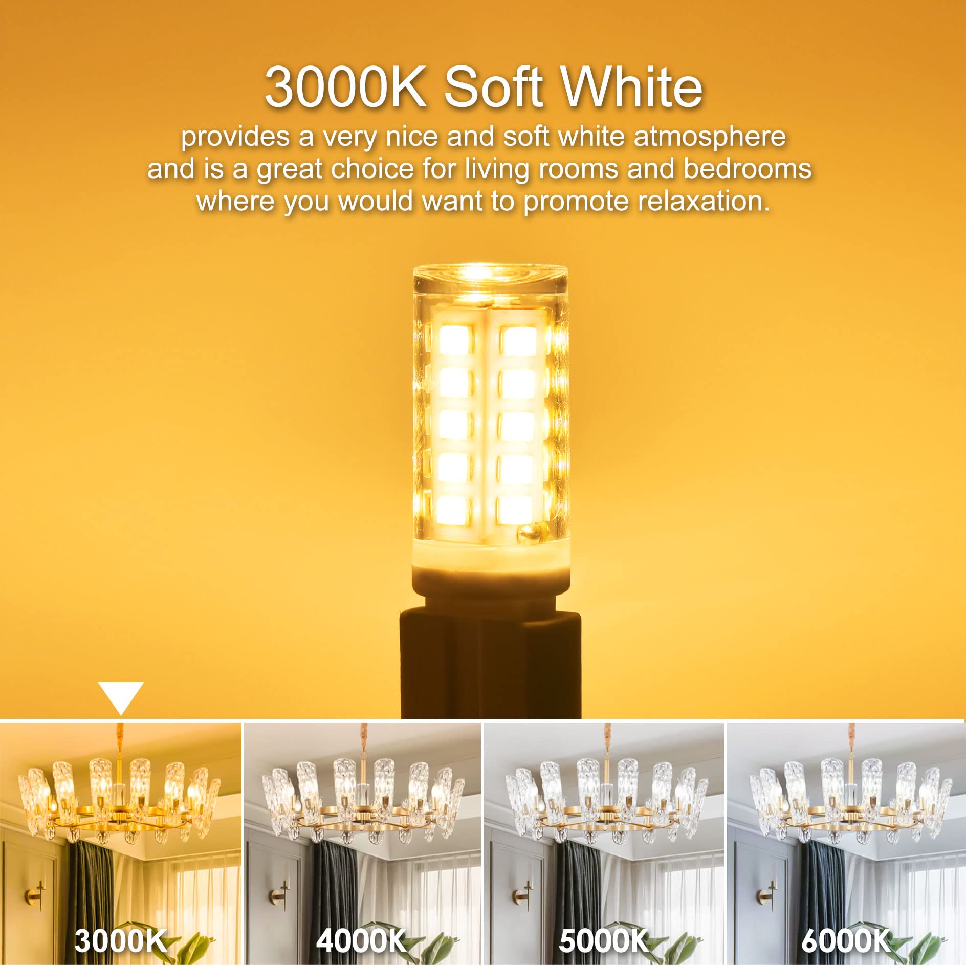 Sailstar G9 Led Bulb, 3000K Soft White, G9 Bulb 40W Equivalent, G9 Led 360 Beam Angle 400Lm No Flicker 120V, G9 Bi-Pin Ceramic B