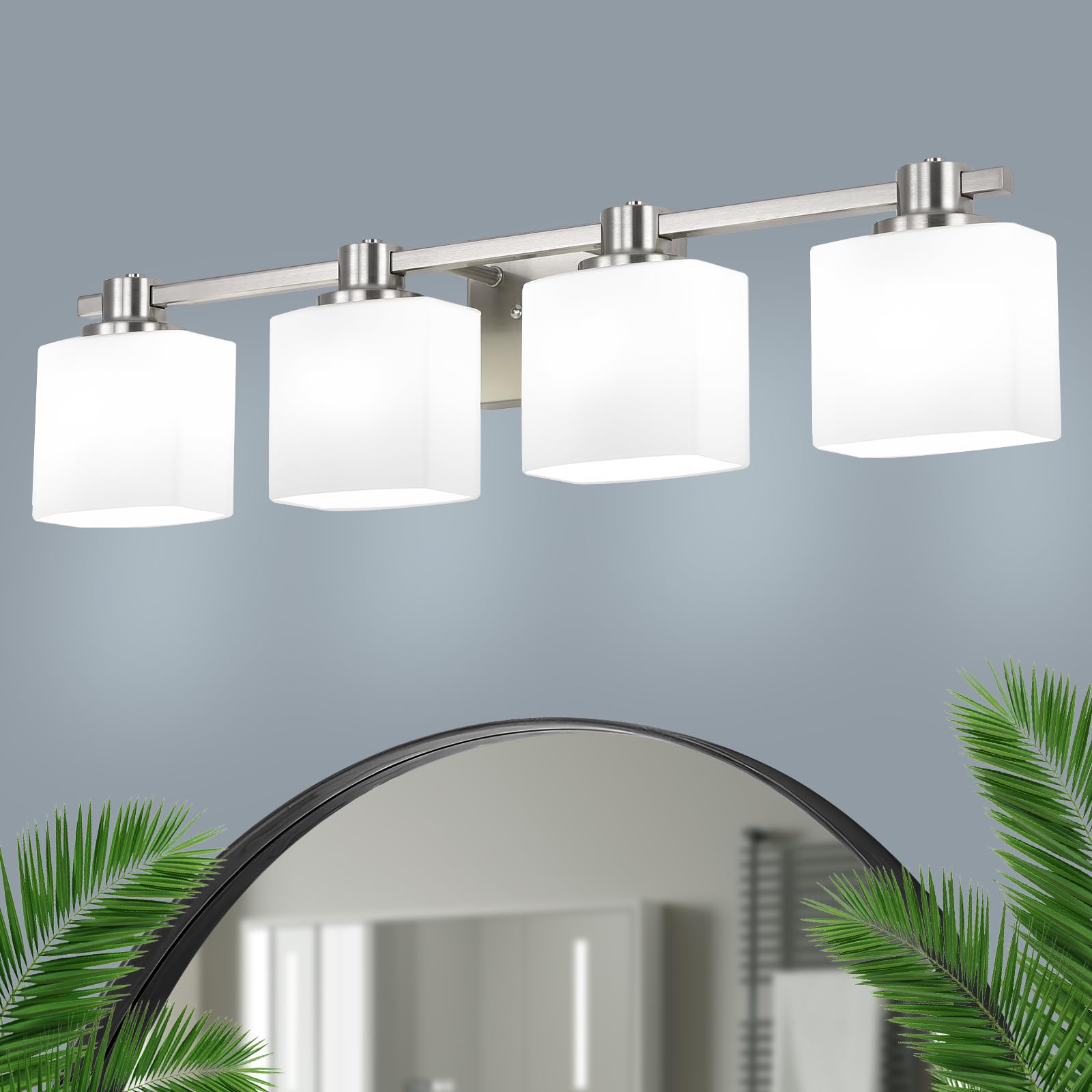 NEDYZOG 32 Inch Brushed Nickel Vanity Light for Bathroom 4 Light Bathroom Light Fixtures Over Mirror Milk Glass Makeup Shower Lamp Farmhouse Wall Sconce Modern Desk Vintage Rustic Bath Sink Lighting