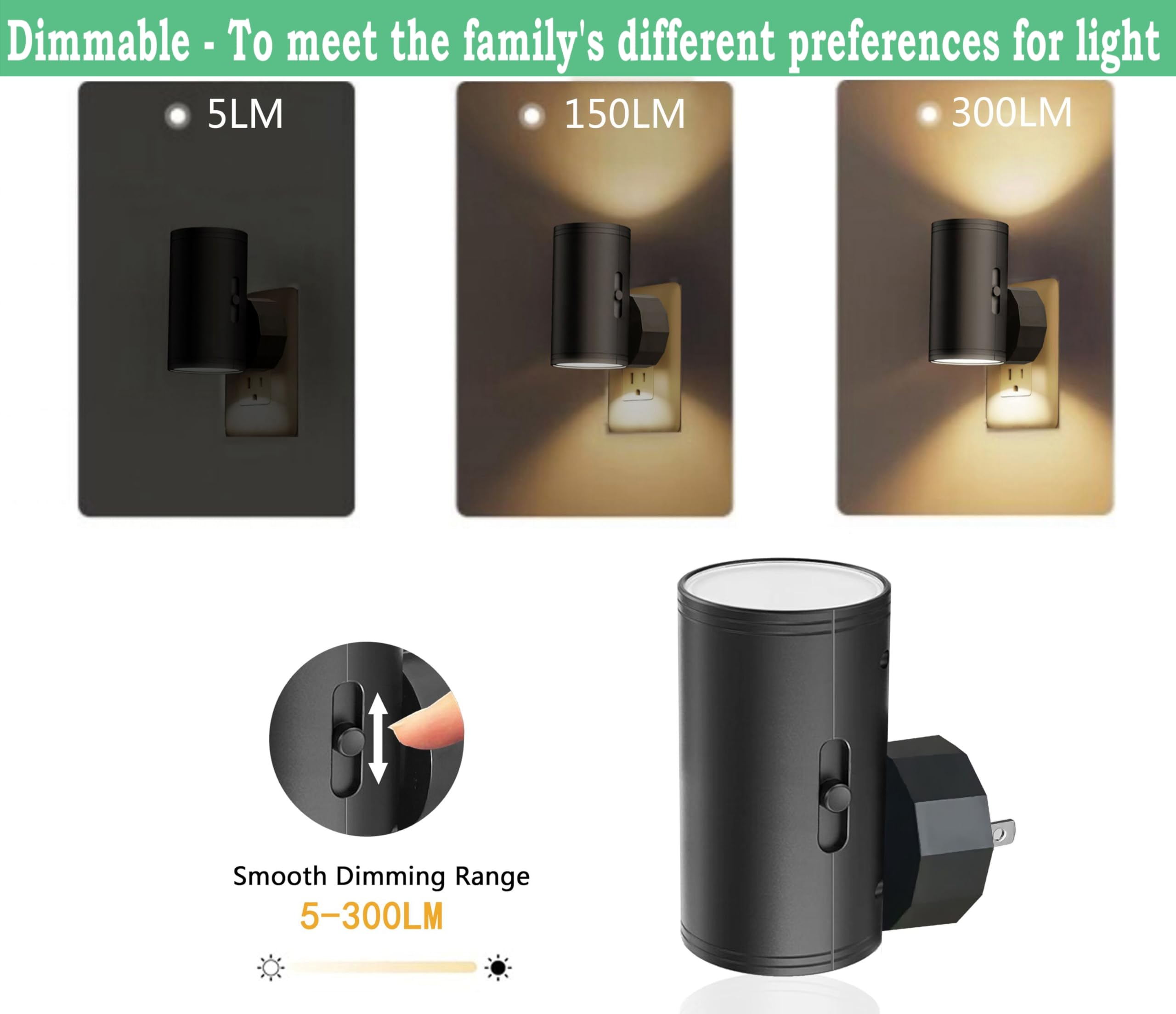 Geplad 4 Pack Led Night Light, Plug Into Wall, Dusk To Dawn Sensor, Soft White 3000K,Uplight & Downlight, For Bedroom, Stairway,