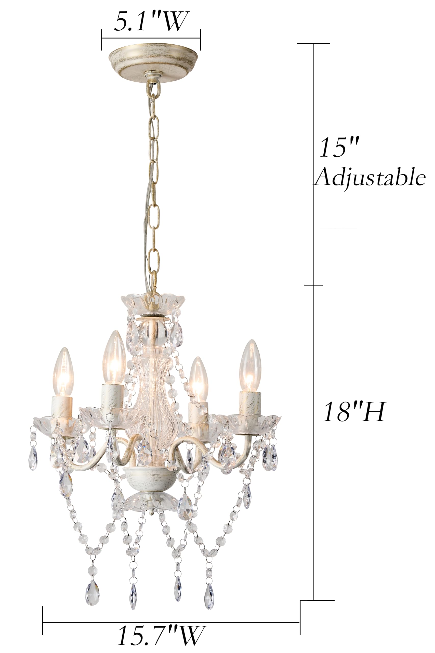 LaLuLa White and Gold Chandelier - 4 Light Acrylic Crystal Lighting for Bedroom, French Country Style, Modern Design