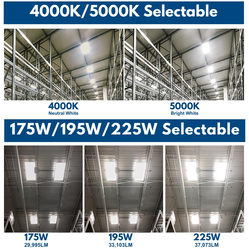 Konlite Pack Of 2 Alta Led High Bay Light - 4Ft - 225W/195W/175W - 37,600 Lumens - 5000K/4000K Selectable - 120-277V - 600W Meta
