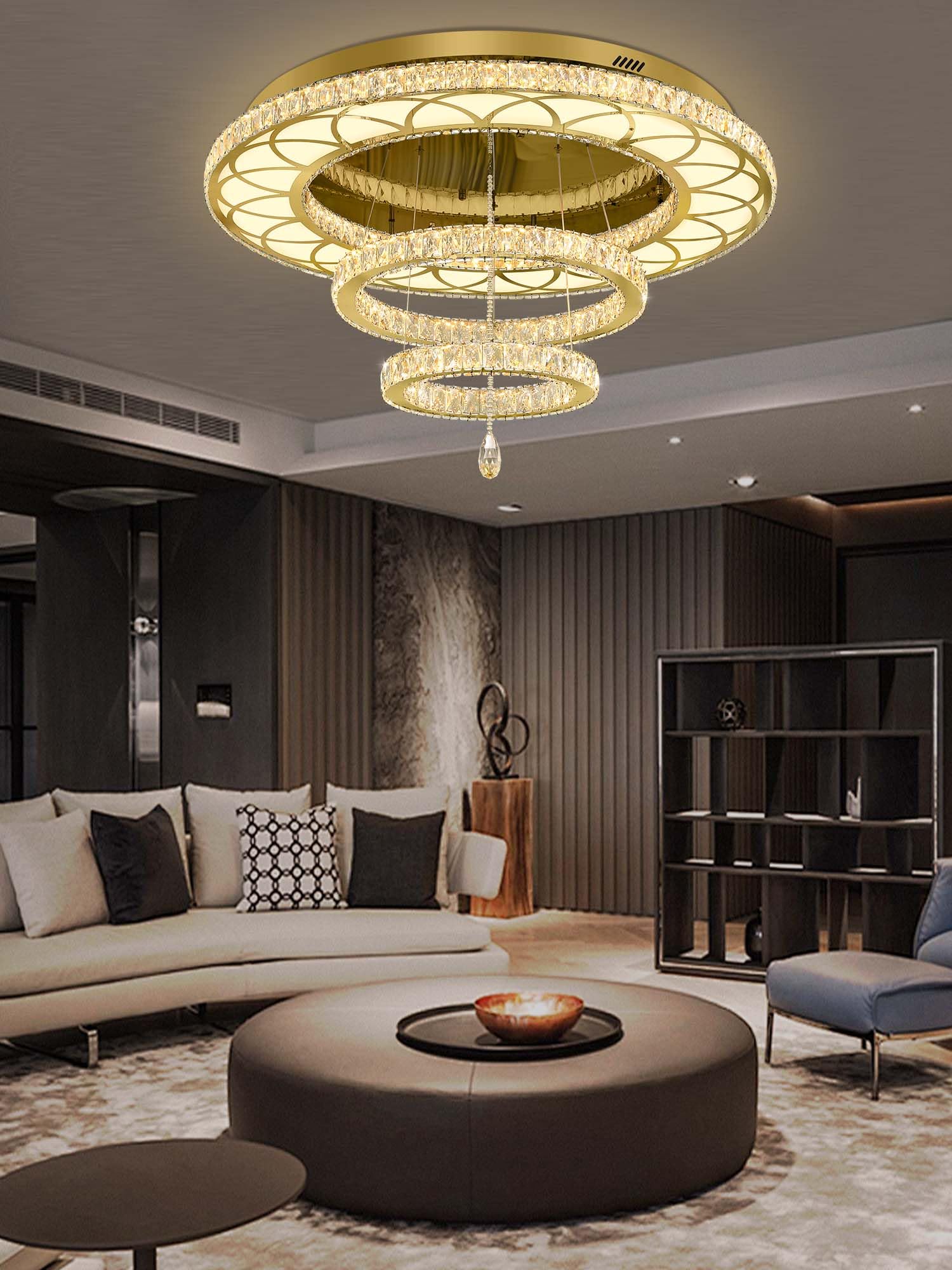 Flashing God Dia 40'' Big Chandelier Crystal Gold Ceiling Light Fixtures Led Flush Mount Ceiling Light For Living Room Bedrooms