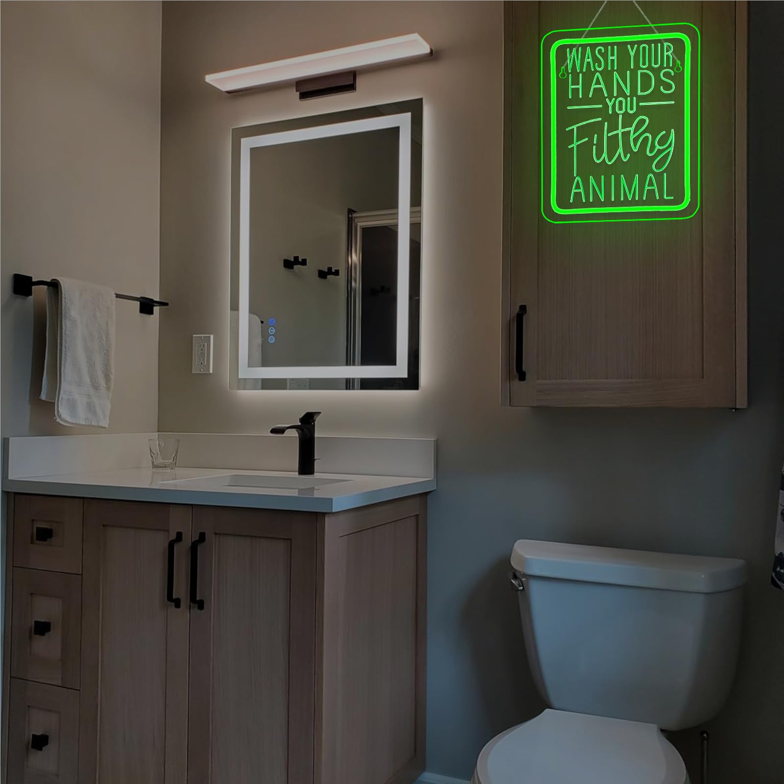 Bathroom Neon Sign Wash Your Hands You Filthy Animal Neon Signs For Wall Decor Funny Led Lights Green Light Up For Home Restroom Toilets Bar Party Decortion Interesting Gifts
