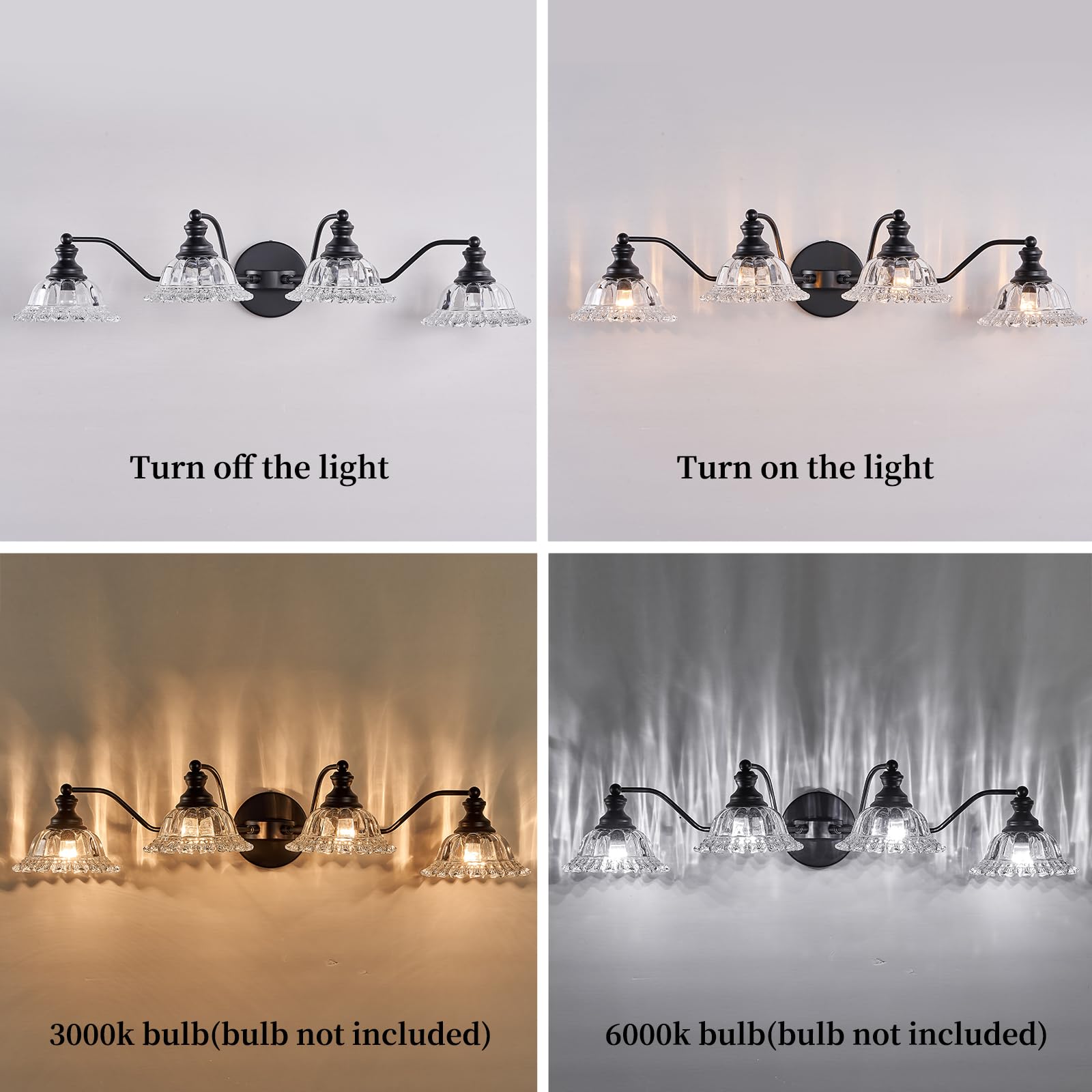 Xiedun 4 Light Bathroom Vanity Lighting Fixtures Black Vanity Light Fixture Vanity Lights For Bathroom