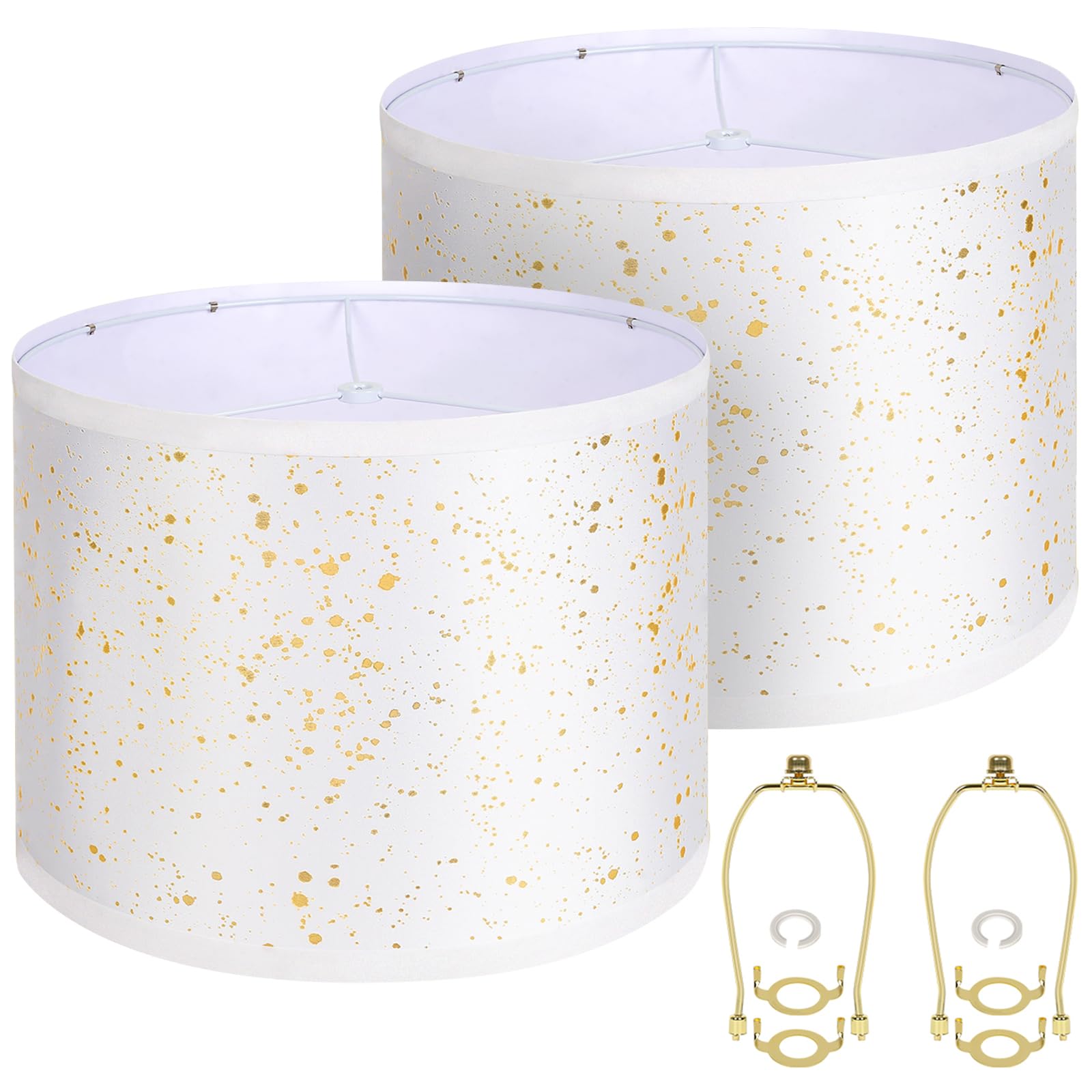 ALUCSET Drum Lampshades Set of 2, 13in x 13in x 10in, White Fabric, Modern Replacement Shades for Table Floor Lamp, Model LLA-S2416B