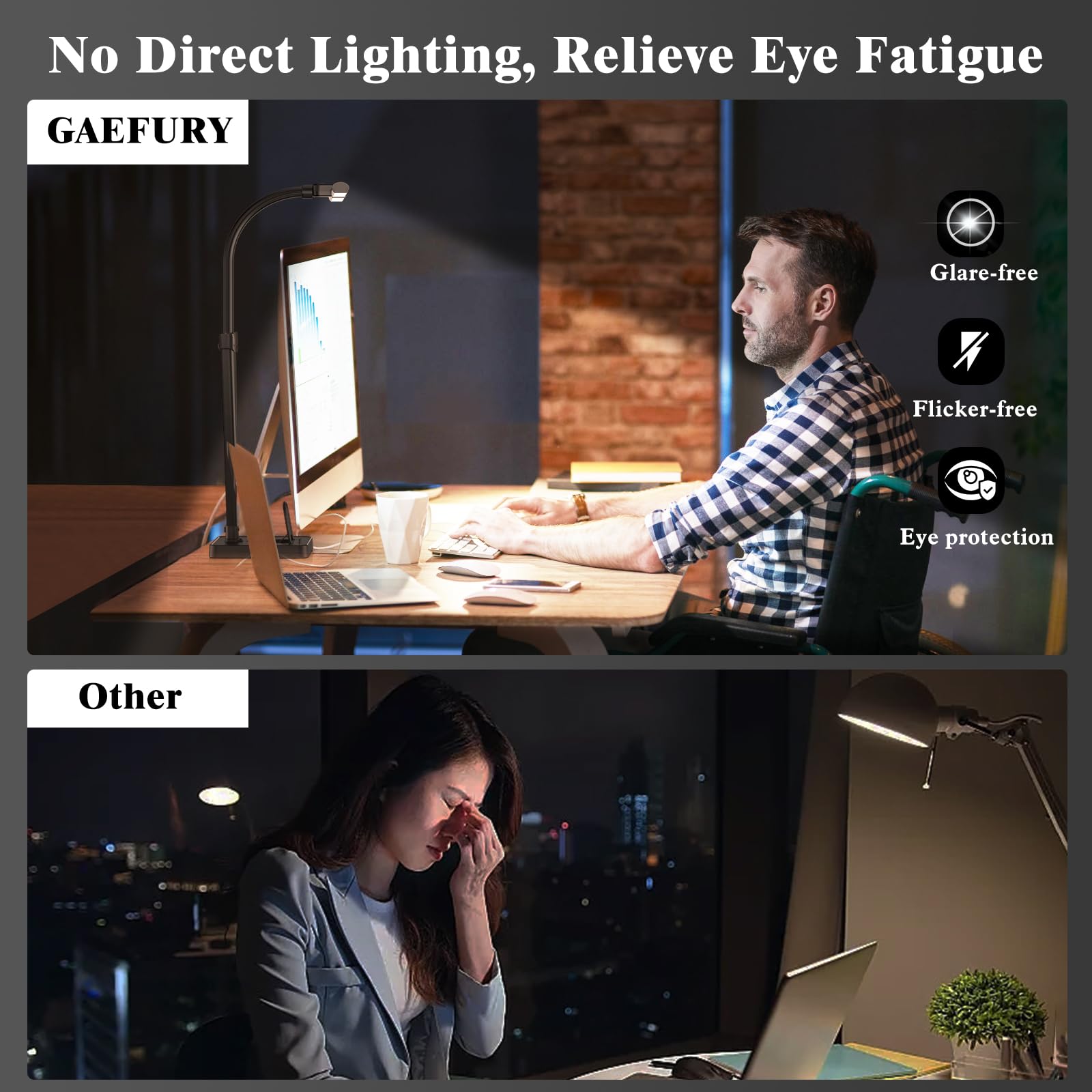 Gaefury Led Desk Lamp For Home Office, 24W Bright Desk Lamp With Phone Holder Base - 25 Lighting Modes Eye-Caring Desk Light Adj