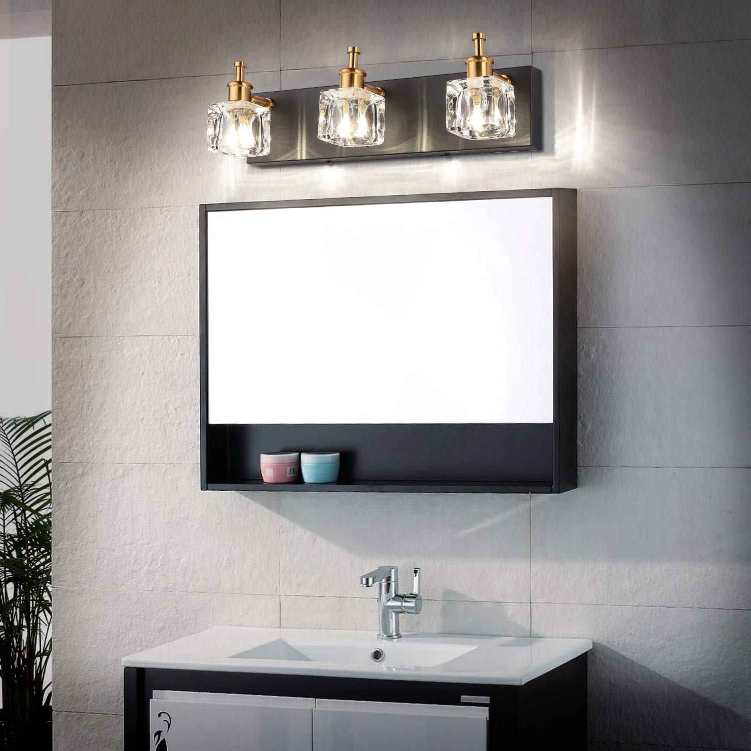 PRESDE Modern Black Bathroom Vanity Light Fixture, 3-Light LED, Metal Matt Black, Model 7770-3T, Ideal for Over Mirror Lighting