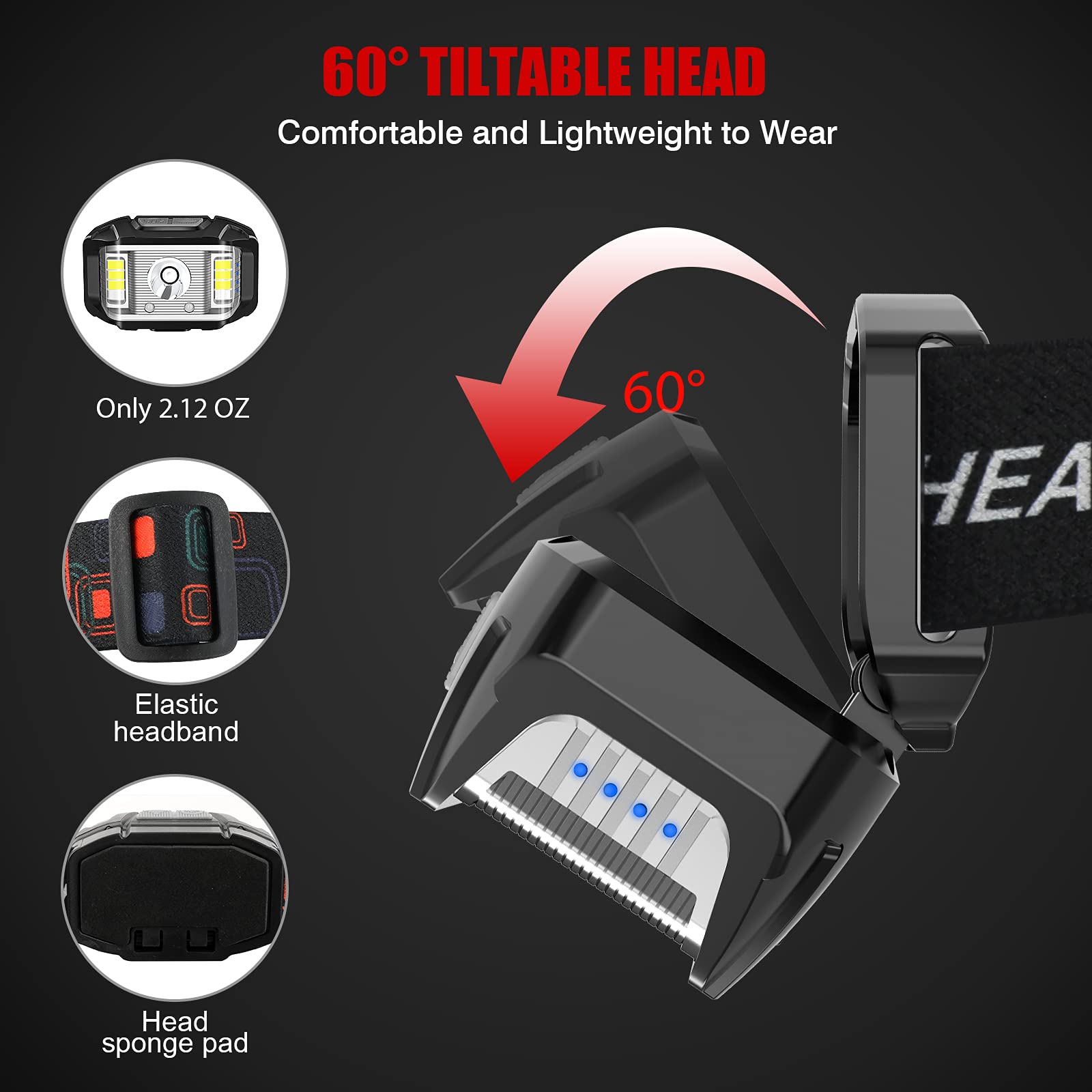 Jndfofc Headlamp Rechargeable, 1200 Lumen Super Bright Motion Sensor Led Head Lamp Flashlight, Waterproof Headlight With White Red Light,14 Modes Head Lights For Camping Fishing Running- 4 Pack