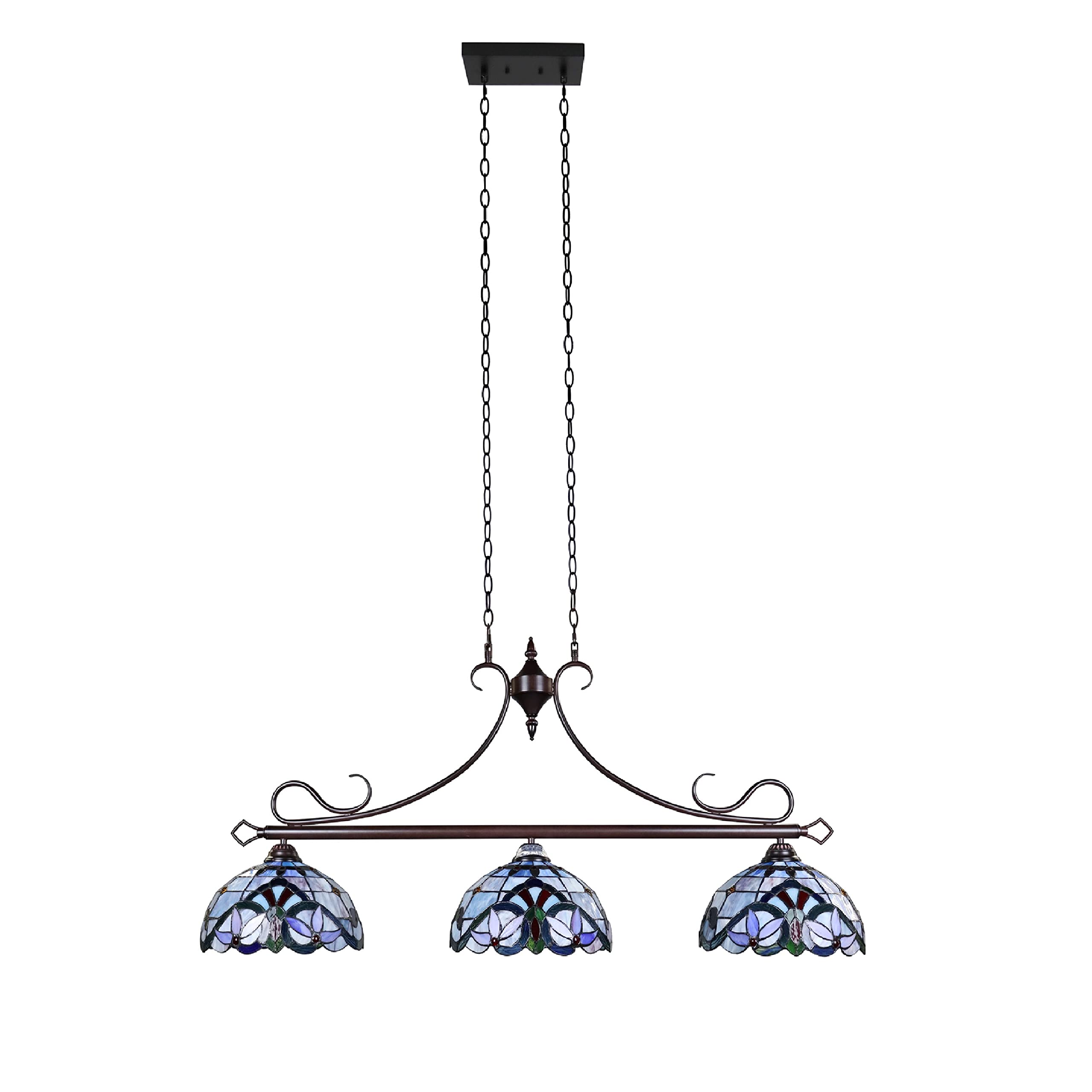 Chloe Lighting Island Pendant, Victorian-Style, Dark Bronze, 3 Lights, 47in Wide, Glass, Multicolor, Model CH3T381VB47-IL3