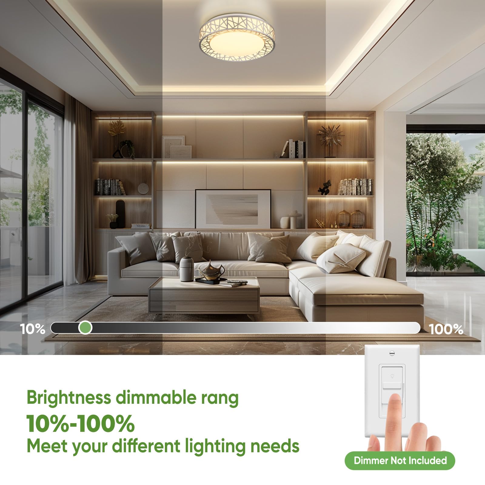 Lightania 16" Brushed Nickel LED Flush Mount Ceiling Light, Dimmable, 28W 2800LM, Adjustable 2700-6500K, Model LXD02-L16