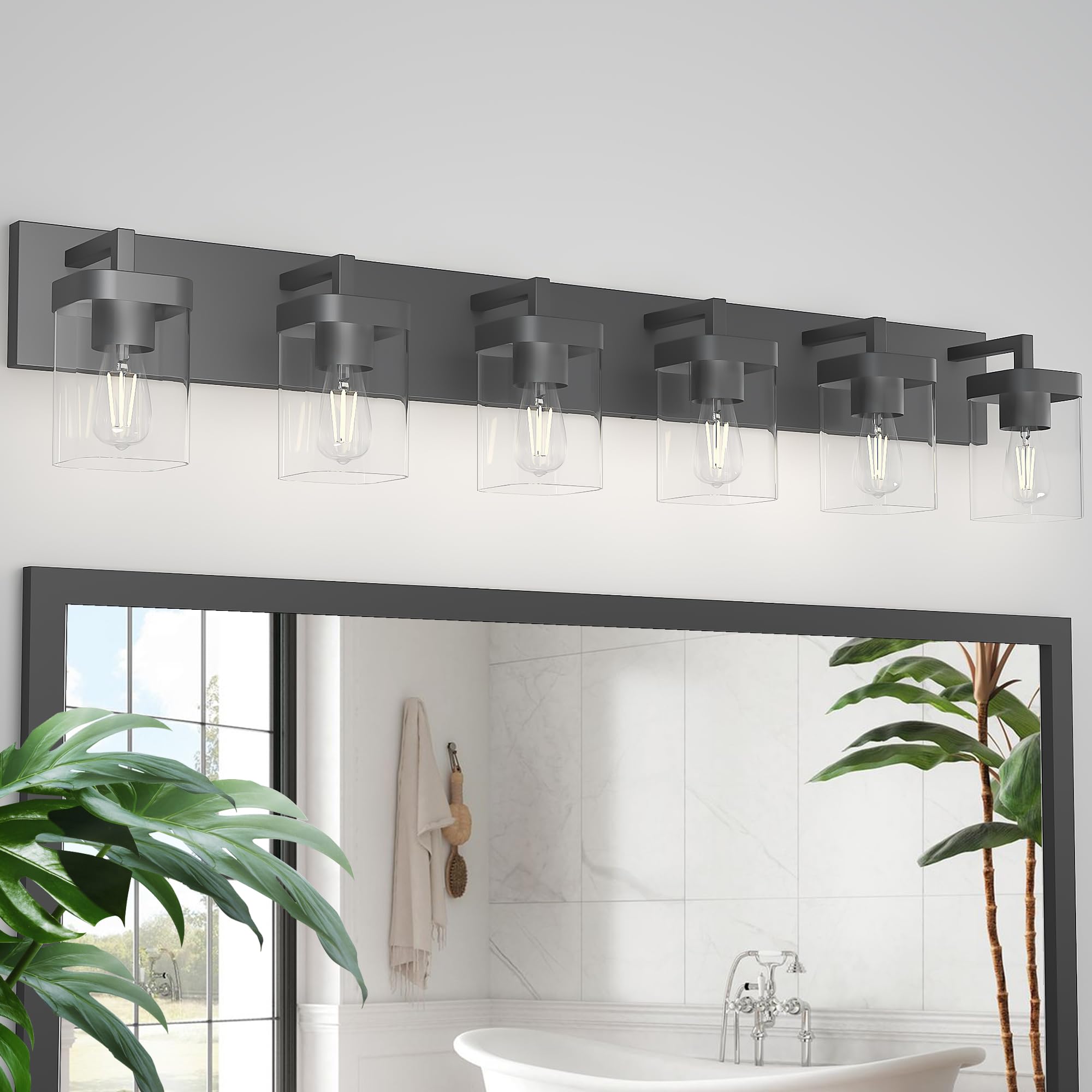 Danshinro Bathroom Vanity Light, 6-Light Square Design, Metal, Black, Model L23-6-BK