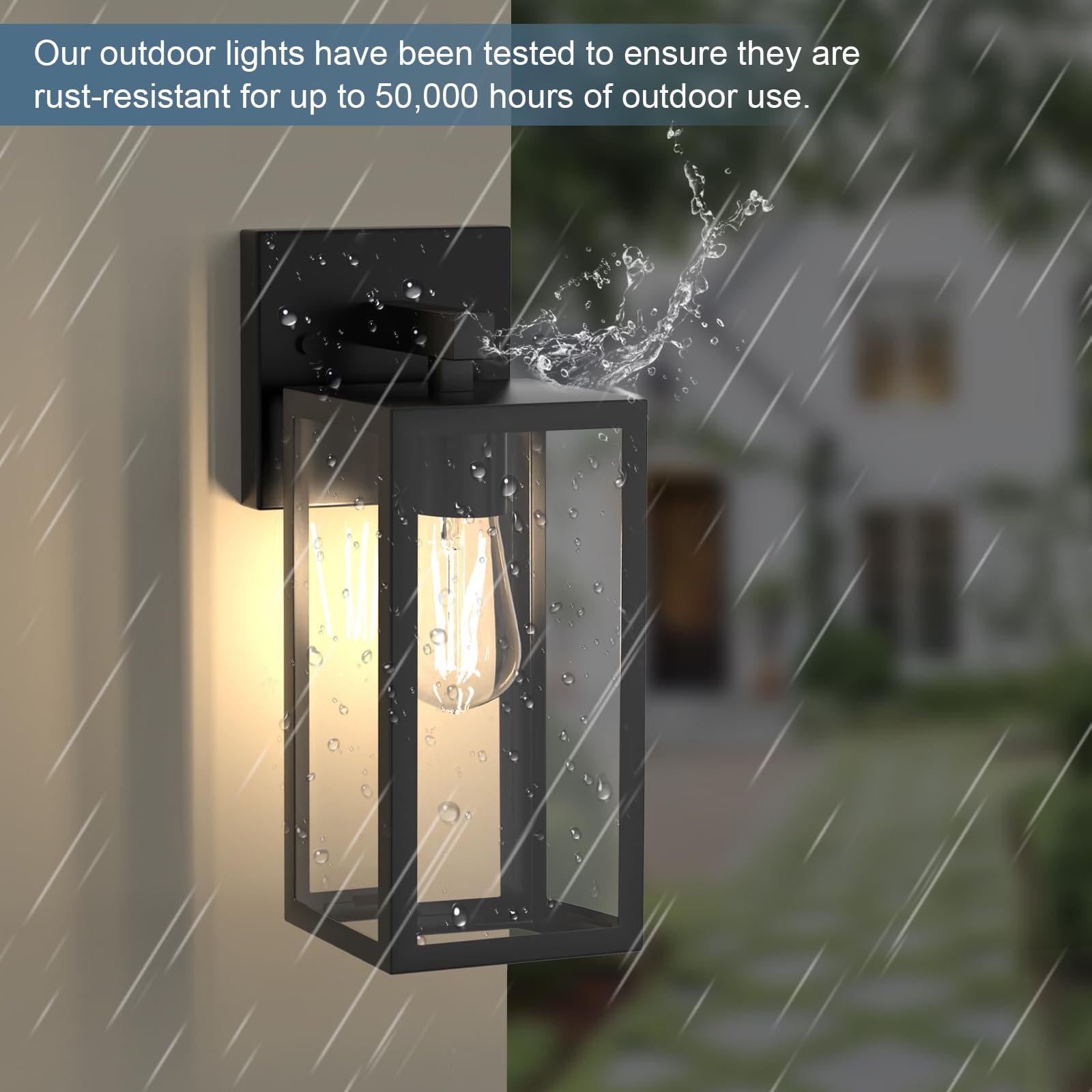 Porch Wall Lights Outdoor, Waterproof Lanterns With Frame And Clear Glass Shade, Exterior Front Porch Light Matte Black Wall Sco