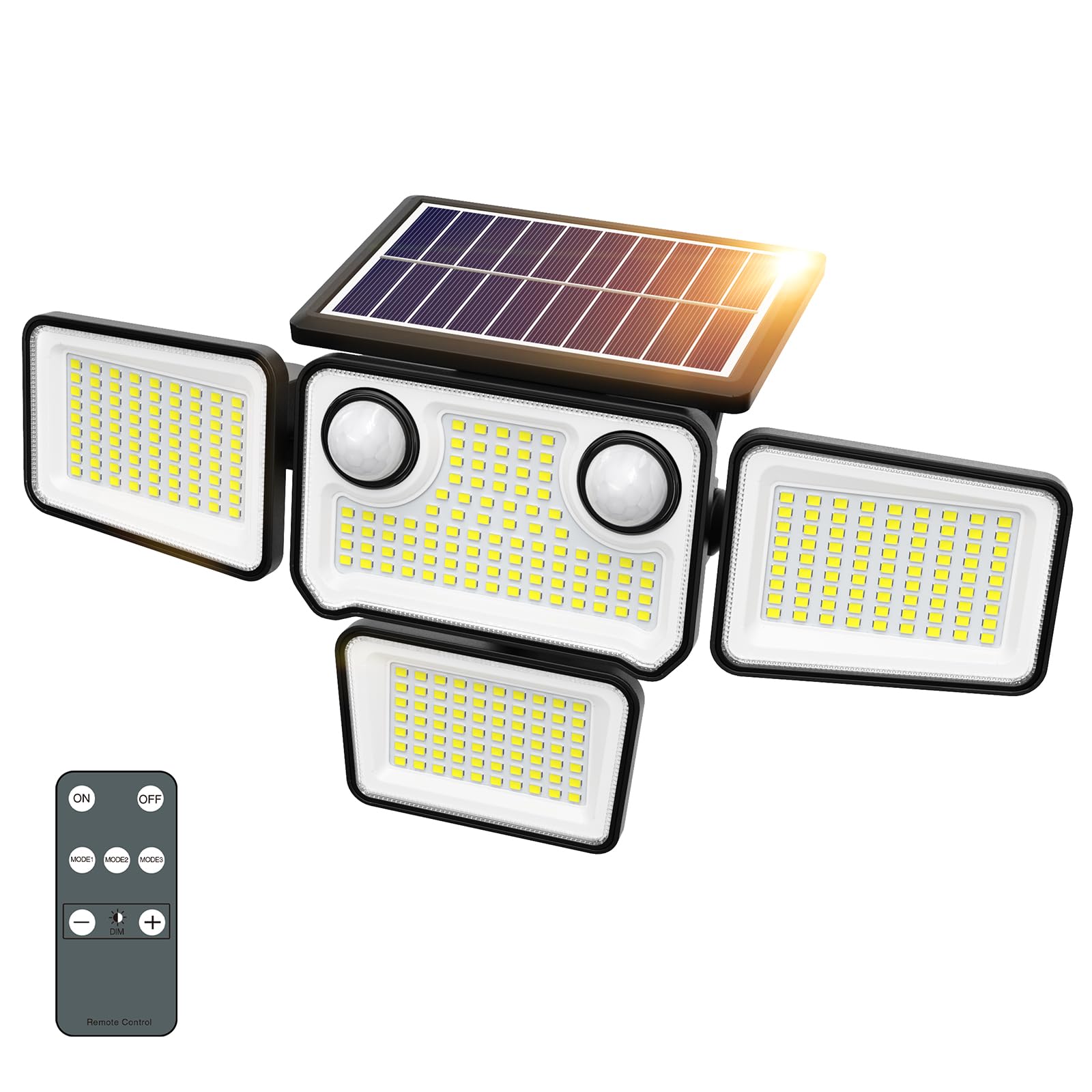 Szpower Outdoor Solar Lights For Outside, 324 Led 3000Lm Motion Sensor Outdoor Lights Waterproof Ip65, 4 Heads Solar Powered Flood Security Light With Remote Control & 3 Mode For House Yard 1 Pack