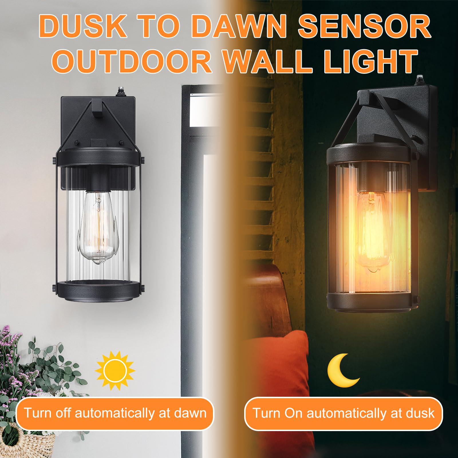 Lonedruid Dusk To Dawn Sensor Outdoor Wall Sconce Lighting Black Exterior Porch Lantern Waterproof Outside Garage Light Fixtures