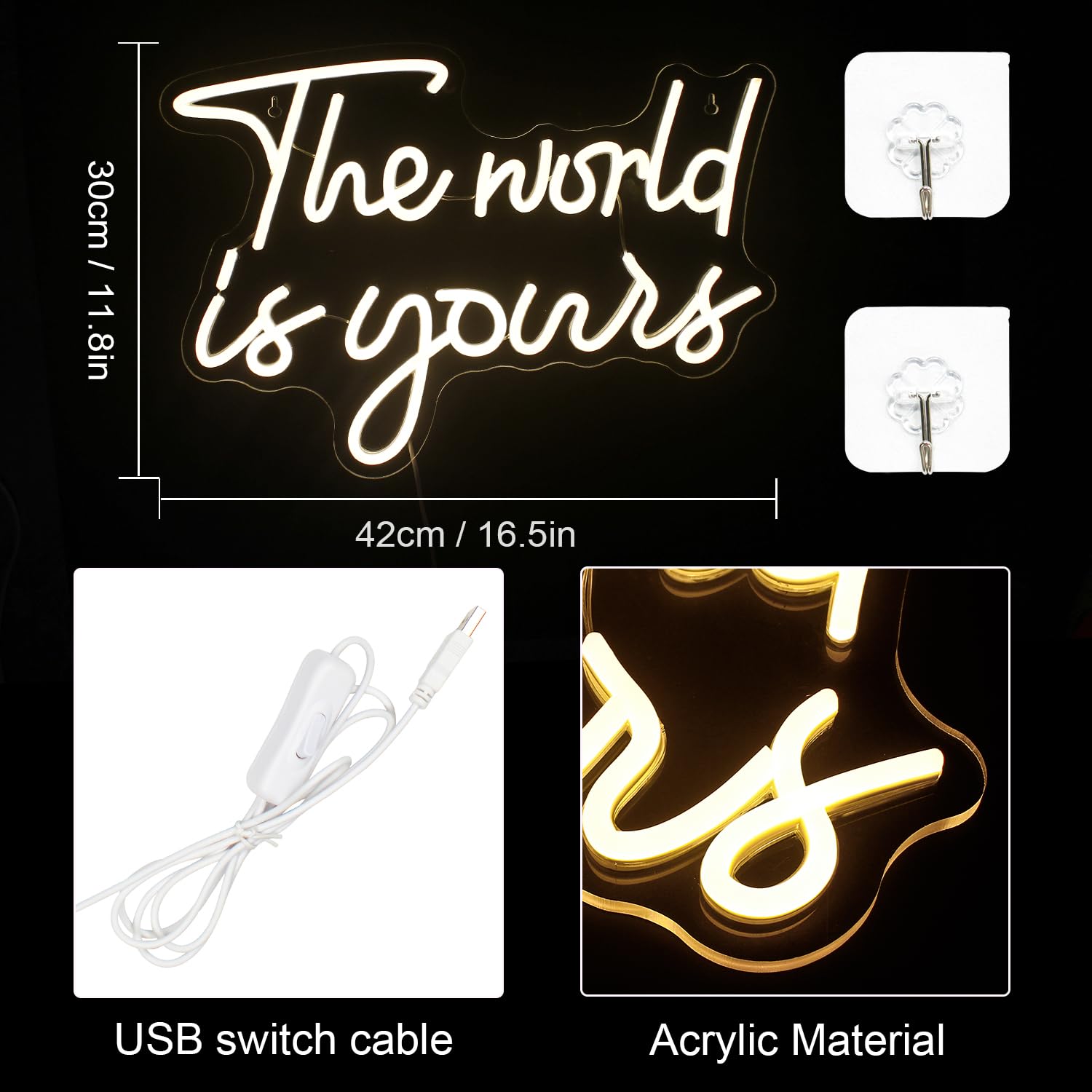 LUCUNSTAR Neon Sign - Warm White LED Wall Light for Bedroom Decor, Wedding, Engagement, USB Powered, Acrylic