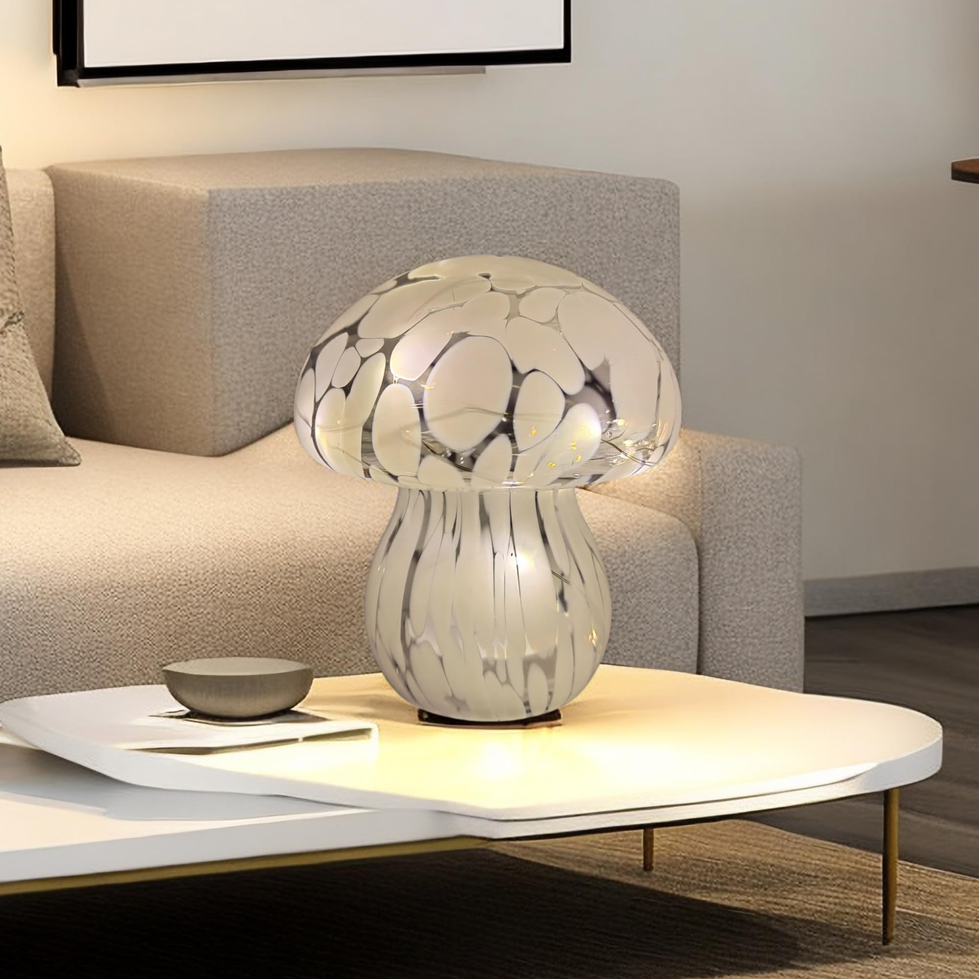 Jbgiyosg Mushroom Table Lamps Night Lights Cute Glass Nightstand Bedside Desk Lamps For Bedroom Living Study(Bulb Included) - Wh