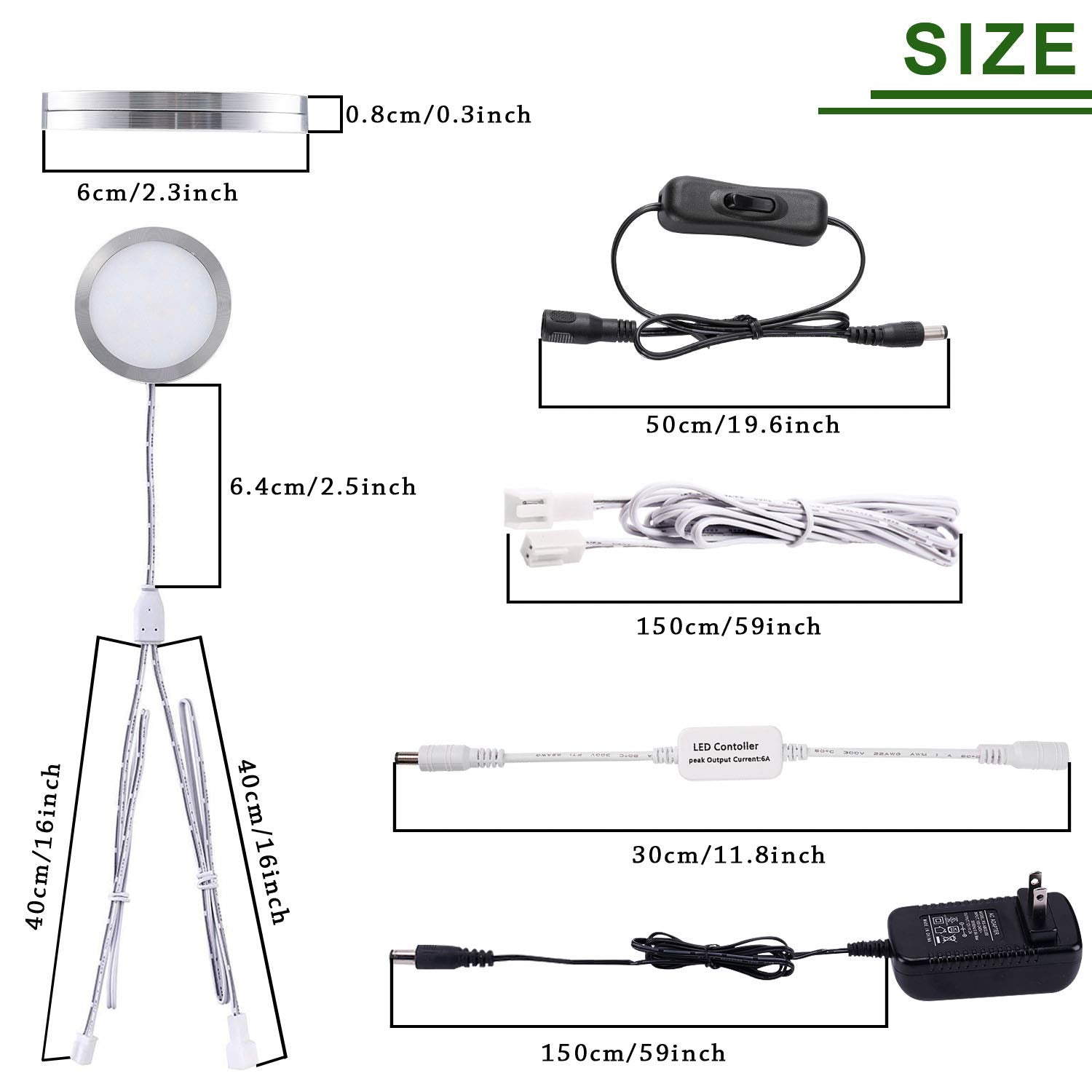 AIBOO Linkable LED Under Cabinet Lights, Dimmable Puck Lights with RF Remote Control, 12V, Aluminum, 6000K Daylight White, Model YK-300000