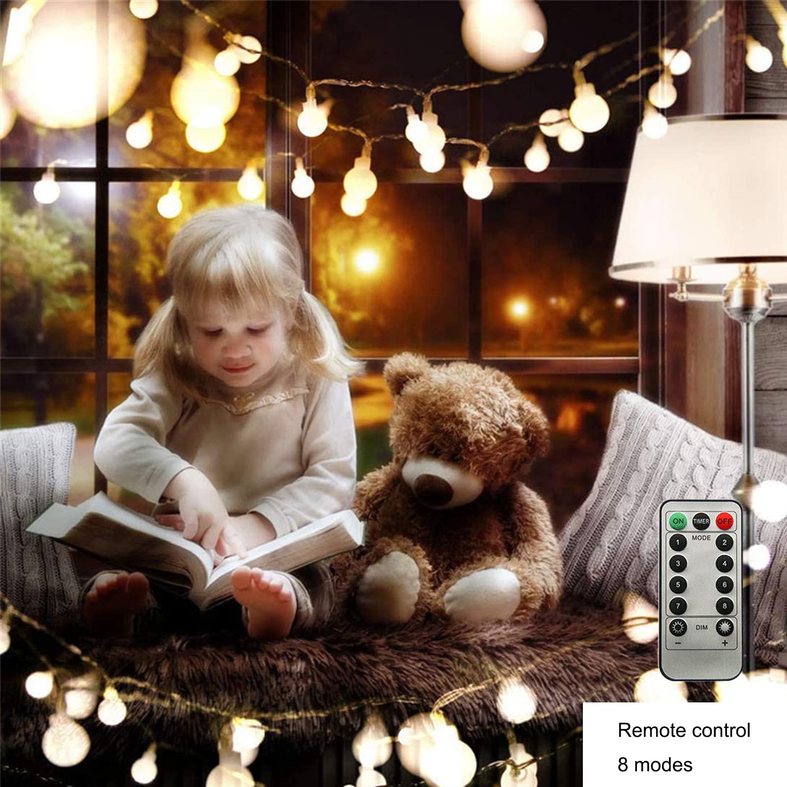 ZIMINGU LED Ball String Lights, 19.6FT 40LEDs Globe Waterproof Fairy String Lights with Remote Control USB Powered, Decorations