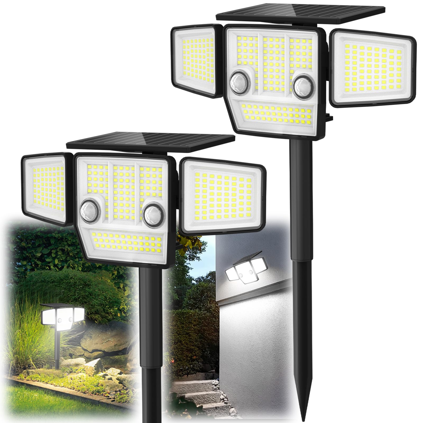 HAARAY Solar Outdoor Lights with Stakes, 2500LM 180 PIR Motion Sensor, 360 Illumination, 3 Lighting Modes, In-Ground or Wall Mou