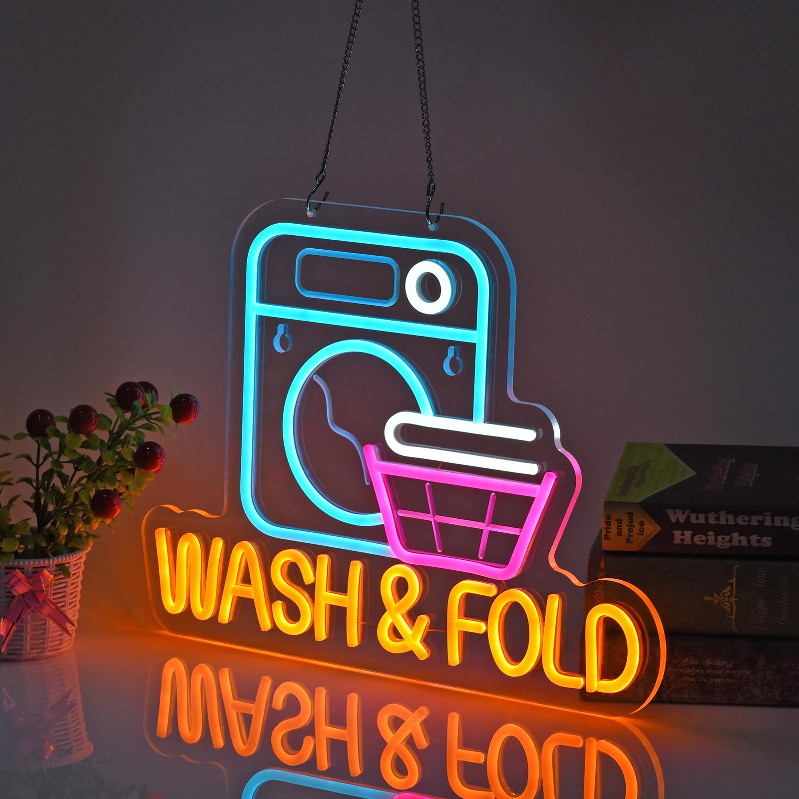 Jomobuty Wash & Fold Neon Sign For Laundry Room Wall Decor Led Light Up Sign Business Signage For Home Laundromat Wash Room Decor Gift 16.1 X 11.8 Led Art Wall Hanging Decorative Lights