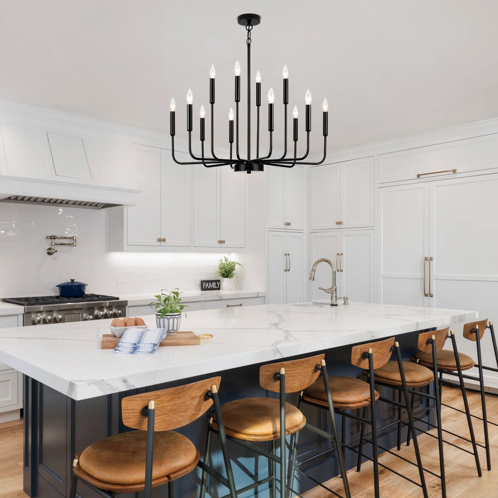 Gifarich Black 12-Light Metal Chandeliers, Modern Farmhouse Lighting Fixture for Dining Room, Entryway, Kitchen Island, Model 8836