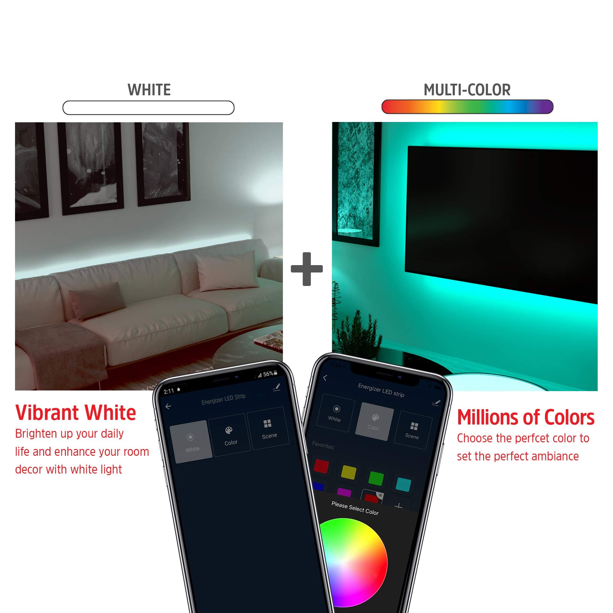 Energizer Smart Wifi Led Light Strip 6.5Ft Dimmable Multi-Color & Bright White By Xtreme Digital