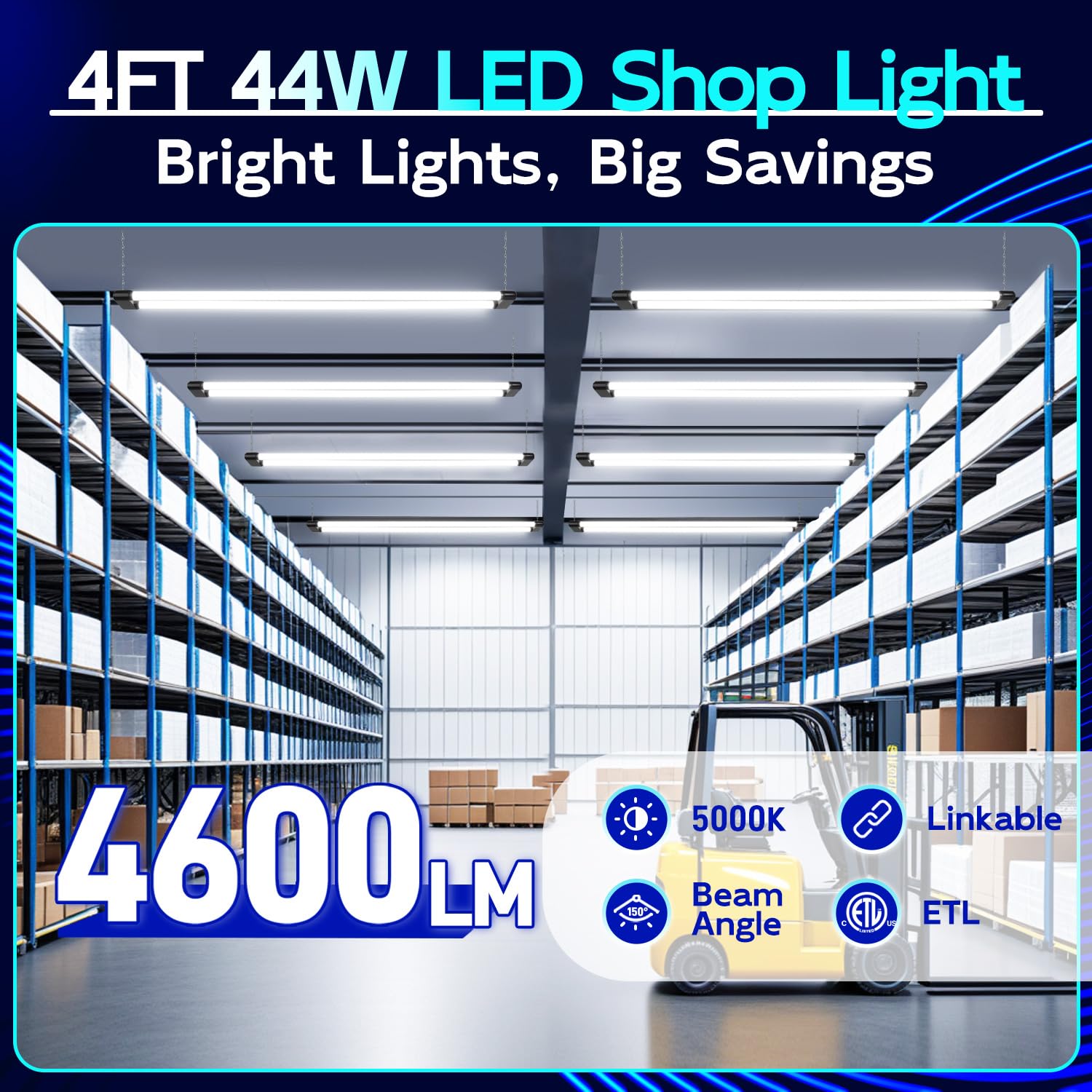 hykolity LED Shop Light 4 Pack, 4400lm, 42W, 4FT, 5000K, Plastic, White, Model SLA-1116, Linkable