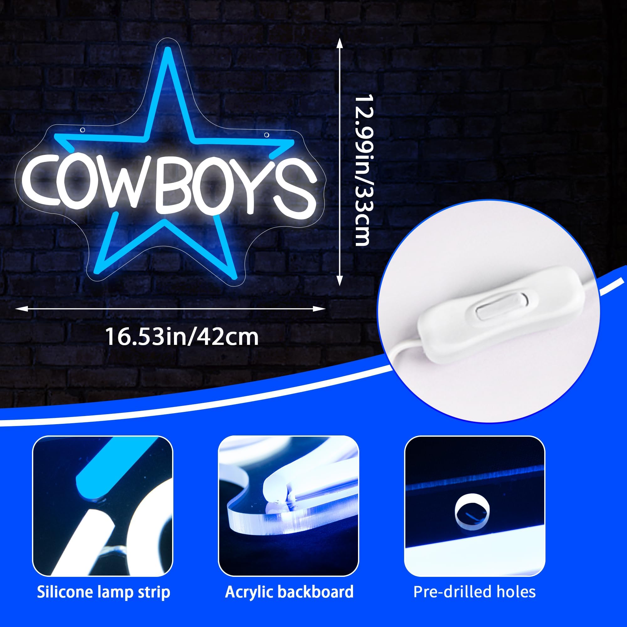 FTMGGDG Football Neon Sign LED Light Wall Decor 16.1x13 inches Acrylic Cowboys Model FMXD800