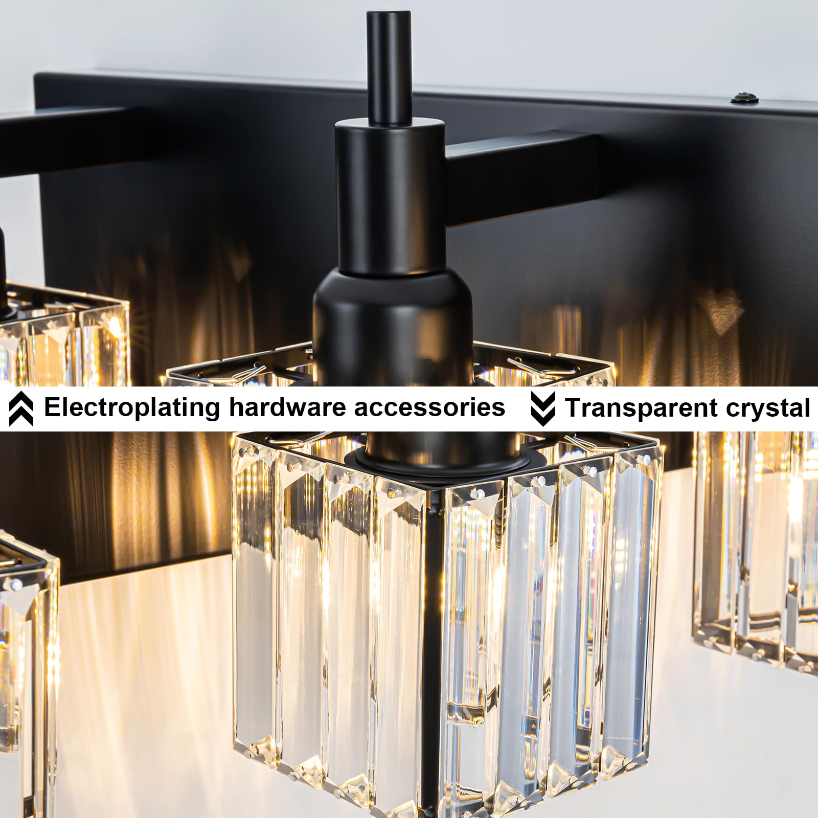 Huoku Black Crystal Bathroom Vanity Light 5-Light Modern Bathroom Lighting Fixtures Over Mirror Wall Light Fixtures