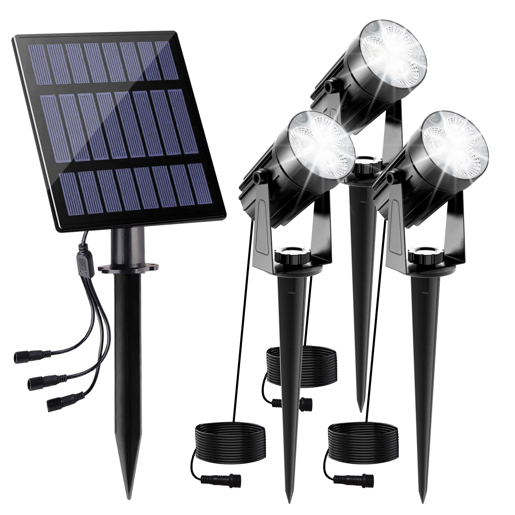 CREPOW Solar Spot Lights Outdoor, 3-in-1 Solar Garden Spotlights IP65 Waterproof 9.8ft Cable, 5W 4000mAh Separated Solar Panel, 