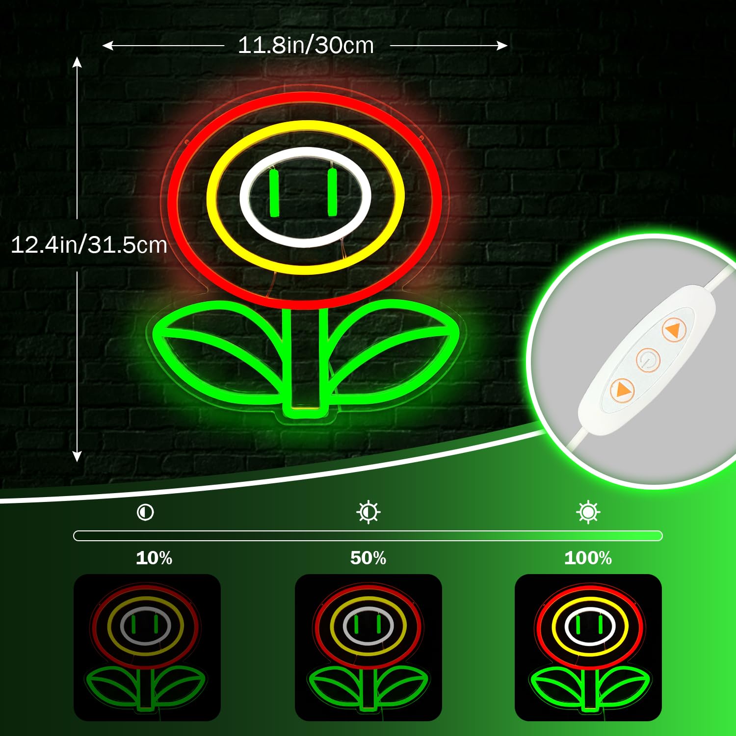 OvoNinn Fire Flower Neon Sign LED Light Multicolor 11.8inx12.4in Acrylic SuperFlower for Game Room, Boy’s Bedroom, Man Cave