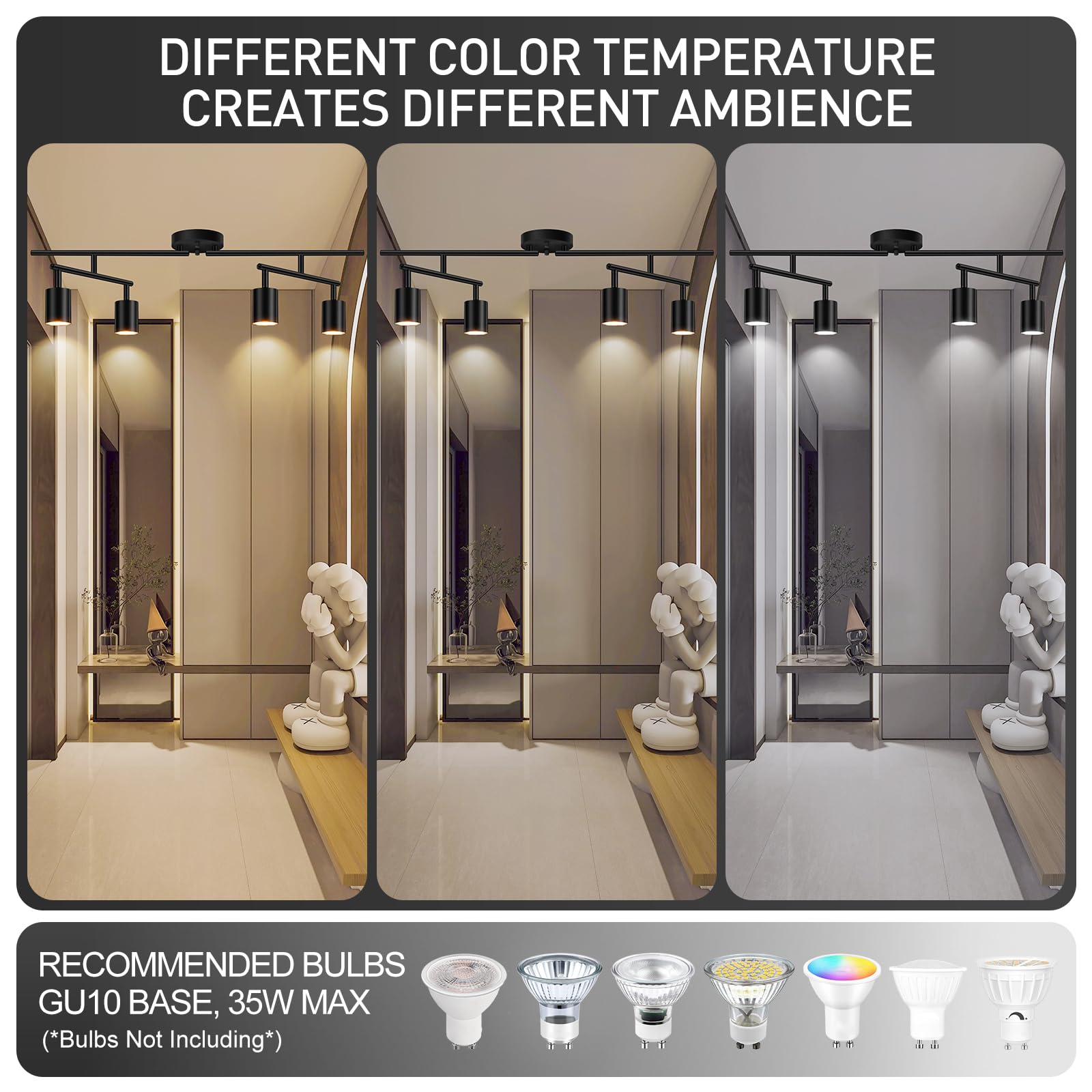 Track Lighting Kit, Led Track Lighting Fixtures Ceiling, 30'' Black Ceiling Spotlights, 4 Light Kitchen Ceiling Lights, Spot Lig