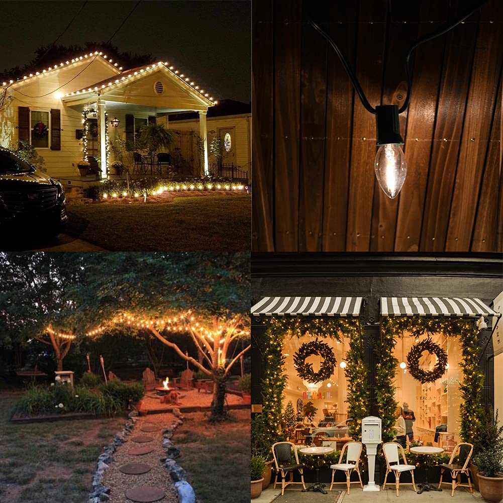 25Ft C7 Led Christmas Lights Outdoor, C7 Warm White Christmas String Lights With 27 Led Bulb, Hanging Vintage Christmas Lights U