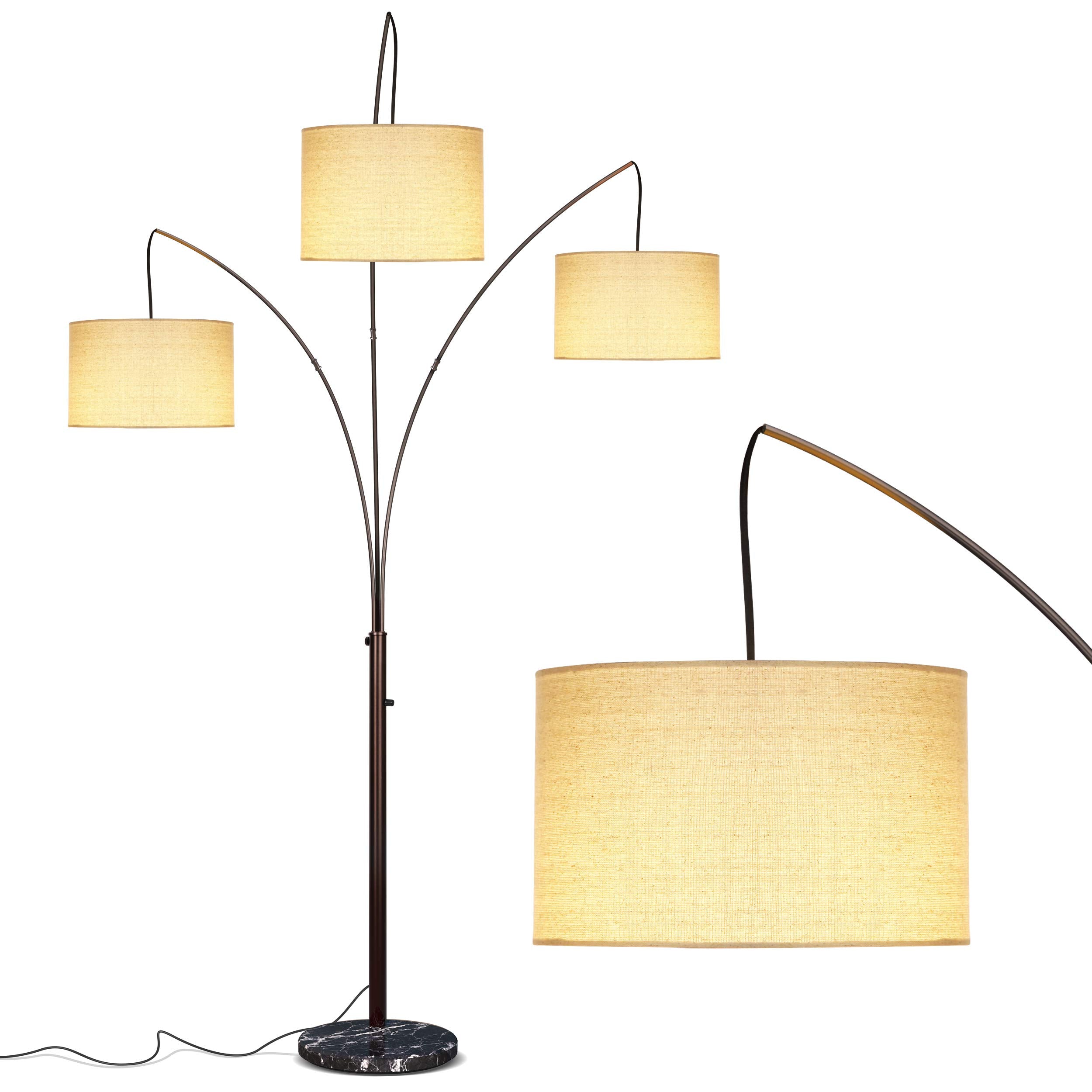 Brightech Trilage Arc Floor Lamp, 3 Lights, Metal, Oil-Rubbed Bronze, Model BT-FL-TRLG-MRBL-OBB