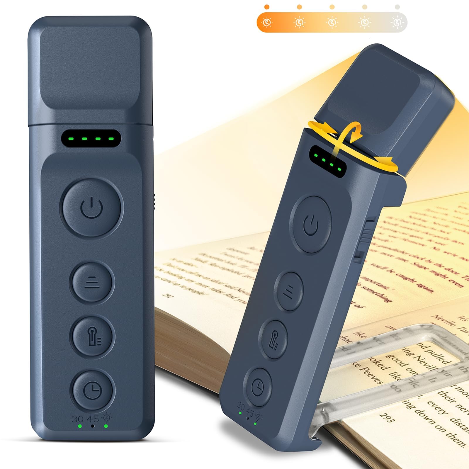 Glocusent Book Light, Reading Light with Sleep Aid & Timer, 5 Brightness & 3-Color Expertise Book Light for Reading in Bed, USB-