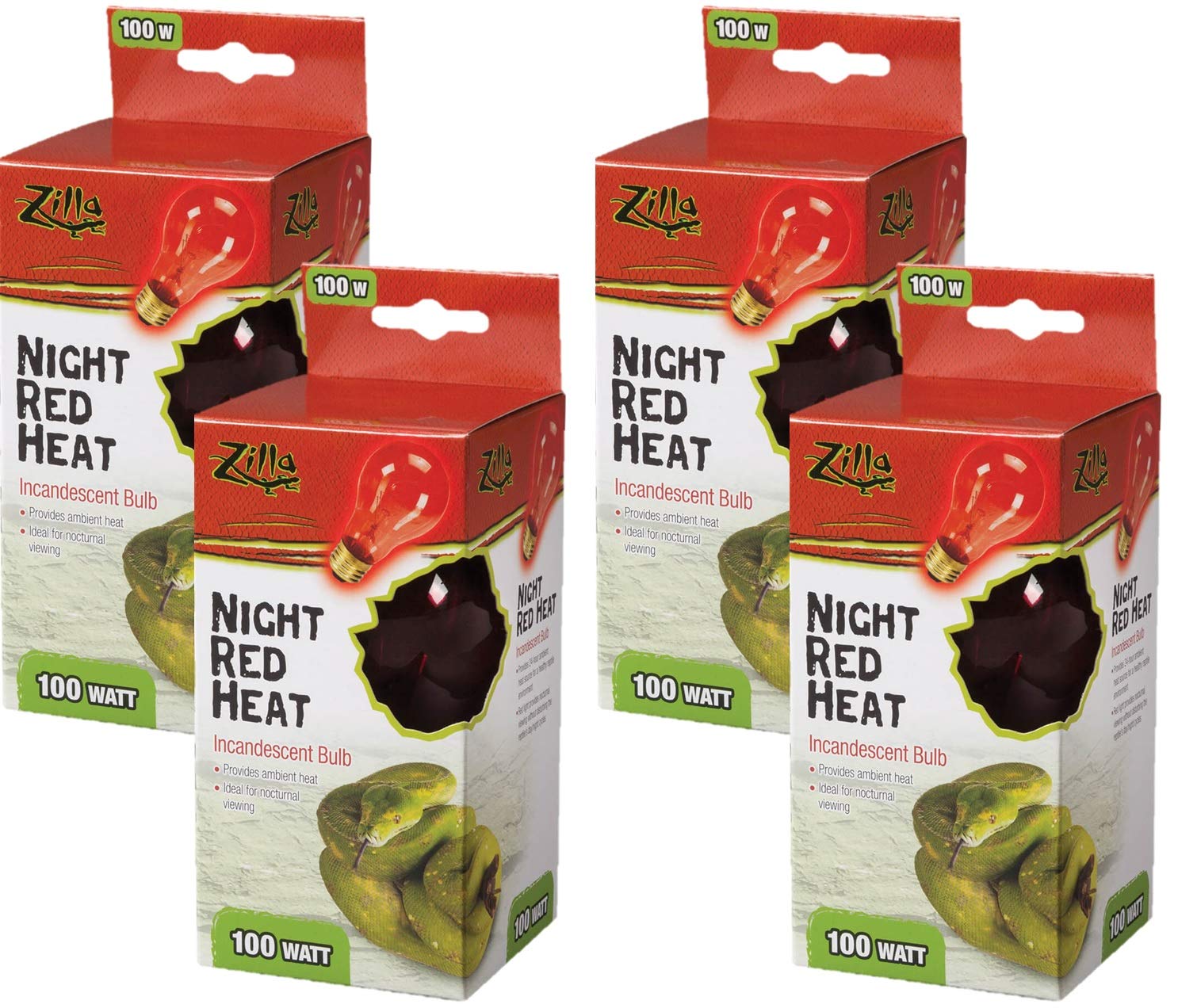 Zilla 4 Pack Of Night Red Heat Incandescent Bulbs, 100 Watts, Provides Ambient Terrarium Heat