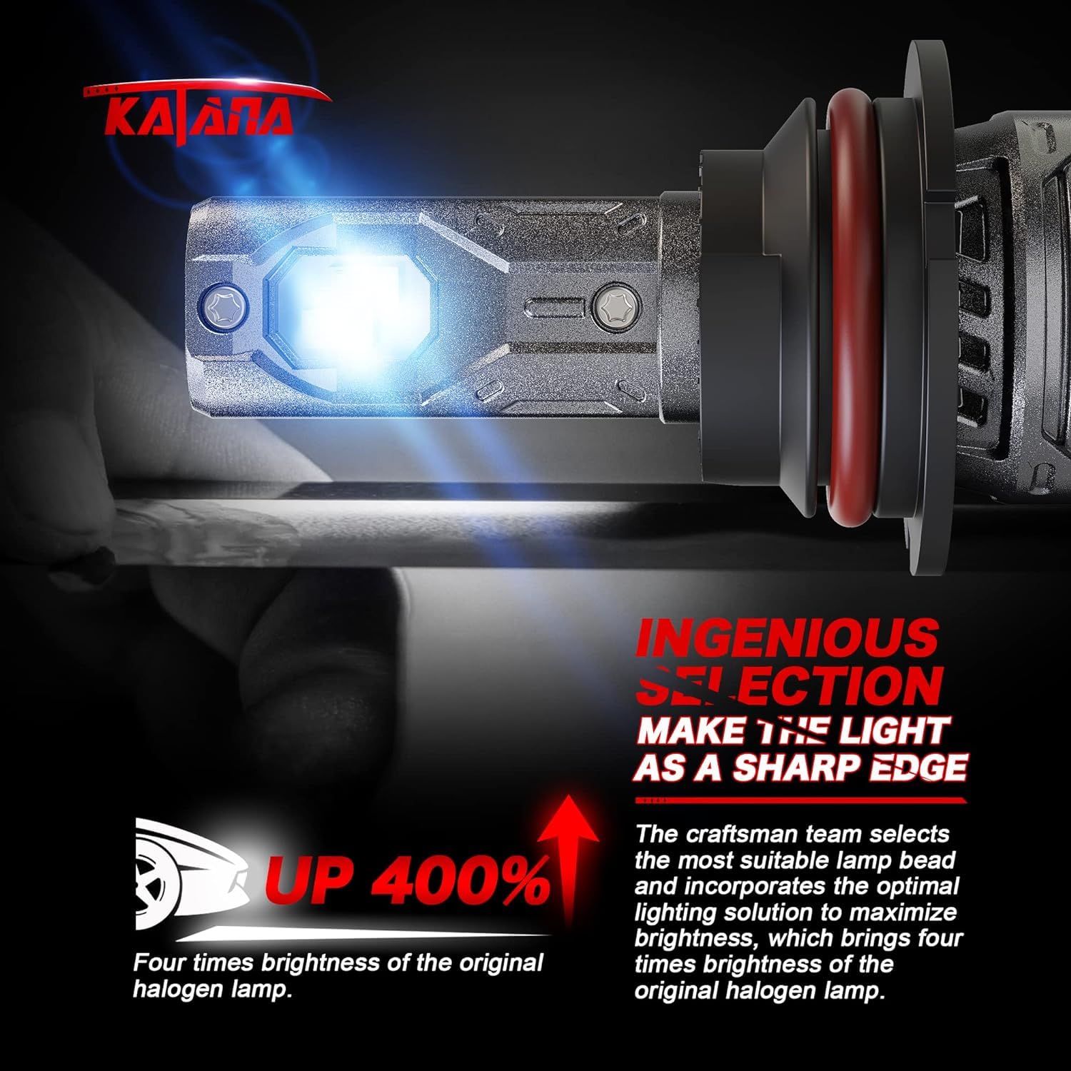 Katana 9007 HB5 Light Bulb - 400% Brightness, 6500K White, Mini Size Fog Light Bulb (2-Pack)