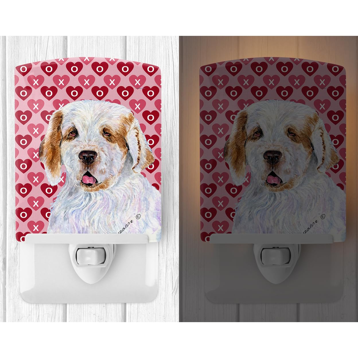 Carolines Treasures Ceramic Night Light, Clumber Spaniel Hearts, 6x4x3in, UL-Certified, Multicolor, Model SS4500CNL