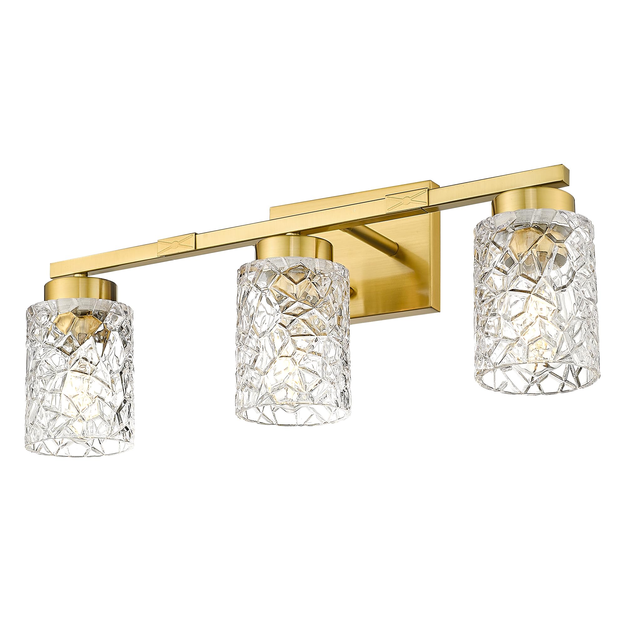 Emliviar 3-Light Bathroom Vanity Light Fixture, Brushed Gold, Clear Geometric Glass, 22 Inch, Model HE294B-3W BG
