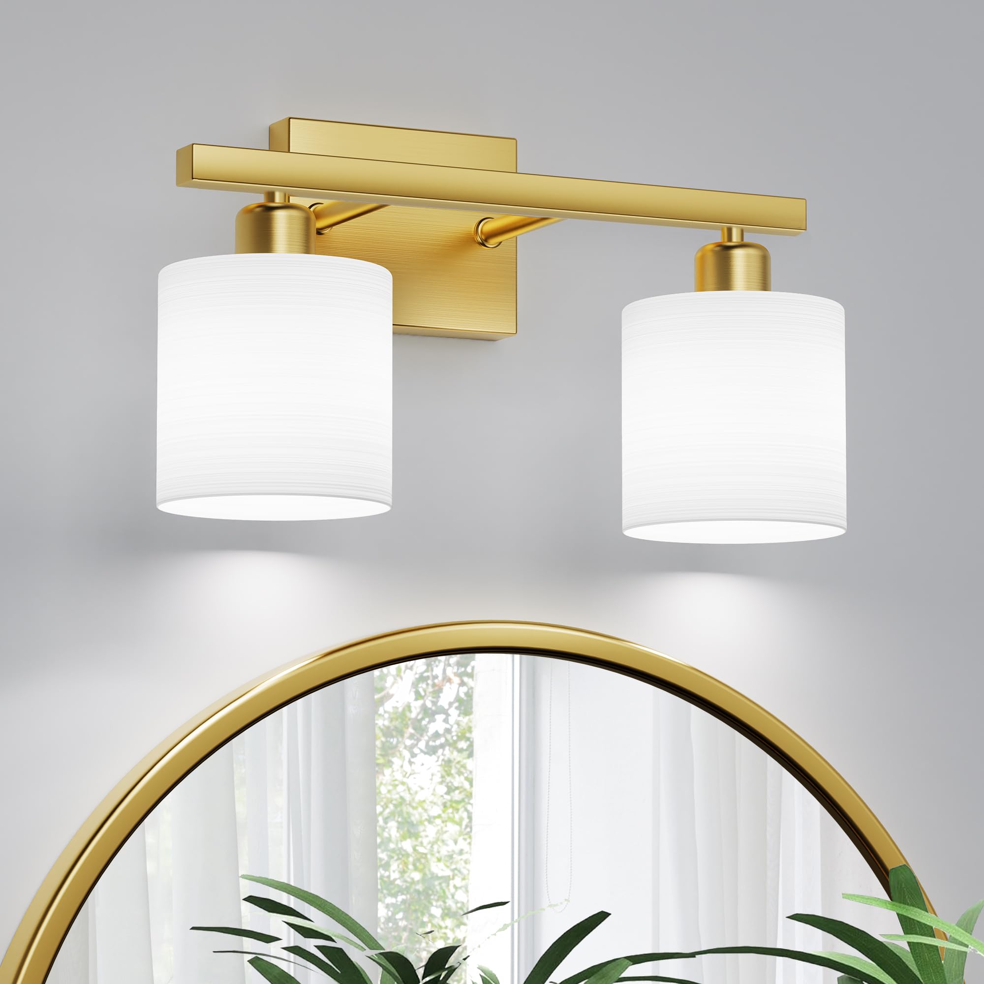 PARTPHONER Classic Vanity Light, 2-Light, Textured White Glass Shade, Brushed Gold, Model PAWL200AJ1
