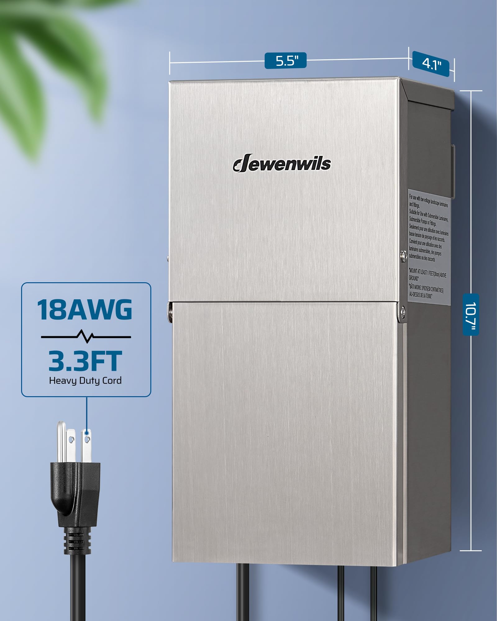DEWENWILS 200W Low Voltage Landscape Lighting Transformer, 120V to 12V/14V, Weatherproof with Photocell & Timer, Model AL200-12-S
