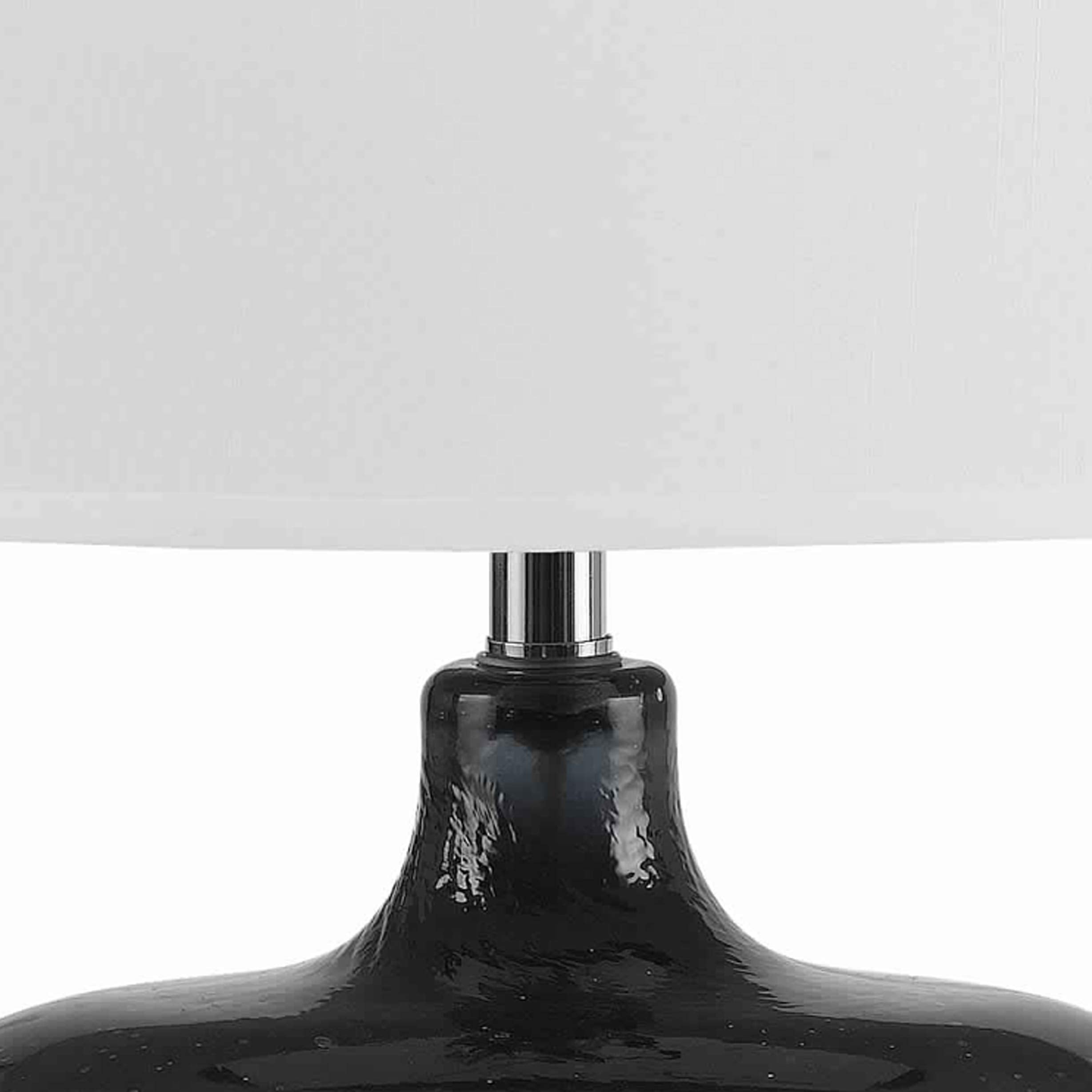 Benzara Glass Table Lamp with Drum Shade, Bubble Design, Model BM223699, Blue and White