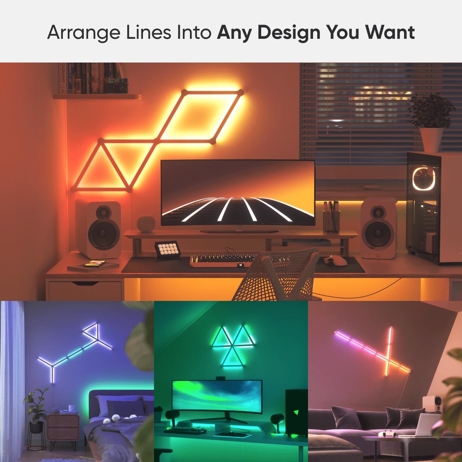 Nanoleaf Lines Wifi Smart Rgbw 16M+ Color Led Dimmable Gaming And Home Decor Wall Lights 60 Degree Smarter Kit (15 Lines)