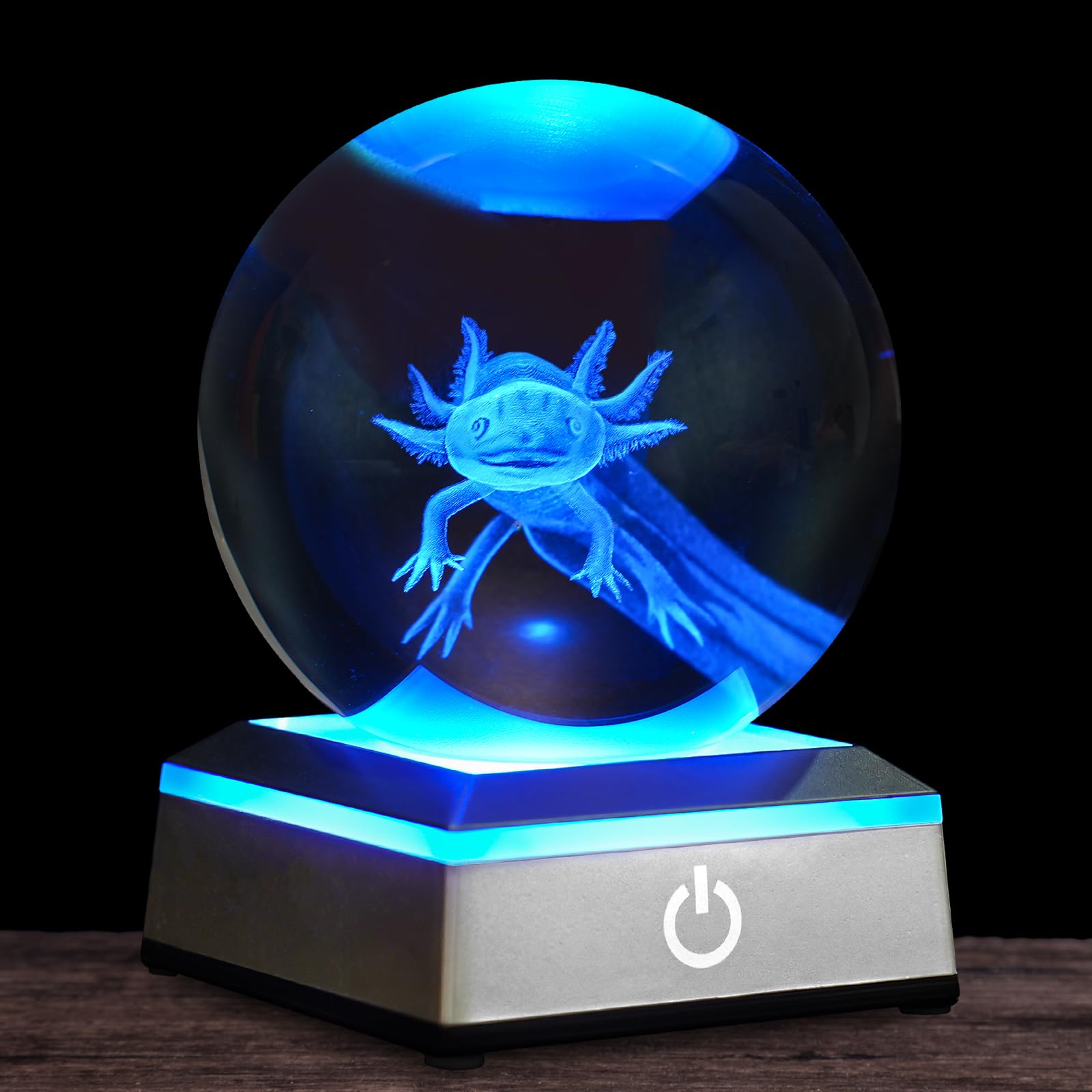 3D Axolotl Crystal Ball Night Light 3.15 inch Glass Ball Table Lamp with Color Changing Touch Base Decor Ideal Axolotls Gifts fo