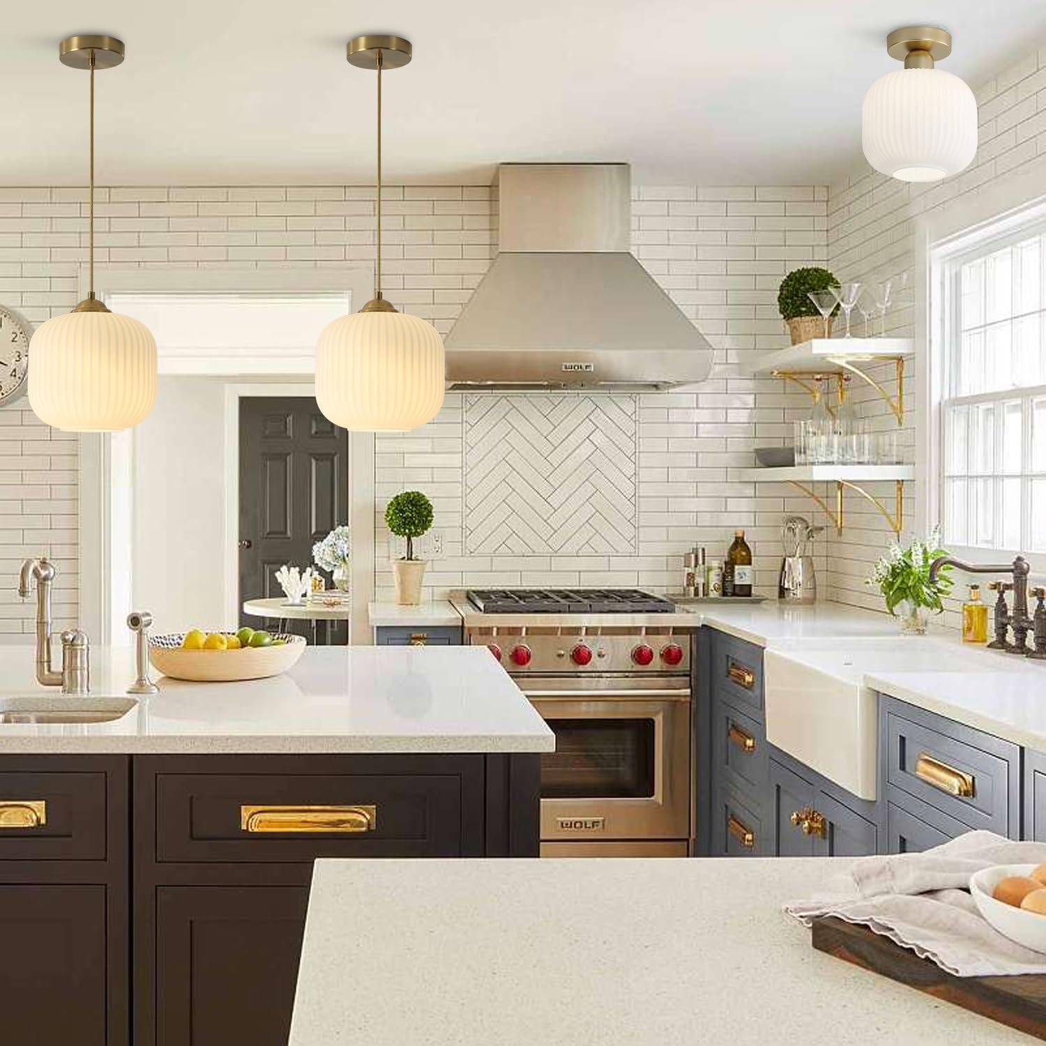 Kco Lighting Modern Gold White Glass Pendant Light Contemporary Brass Metal Kitchen Island Dining Pendant Light Industrial Large