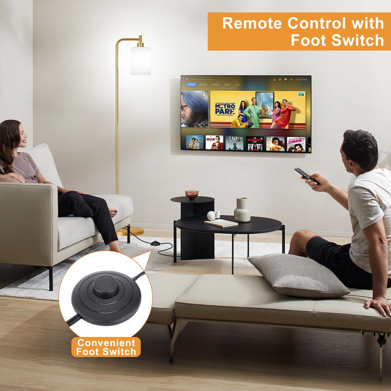 Ziisee Floor Lamps For Living Room - Industrial Standing Lamp With Remote Control Glass Shade, Modern Gold Floor Lamp With Led Bulbs, Tall Lamp For Bedroom Office - Gold