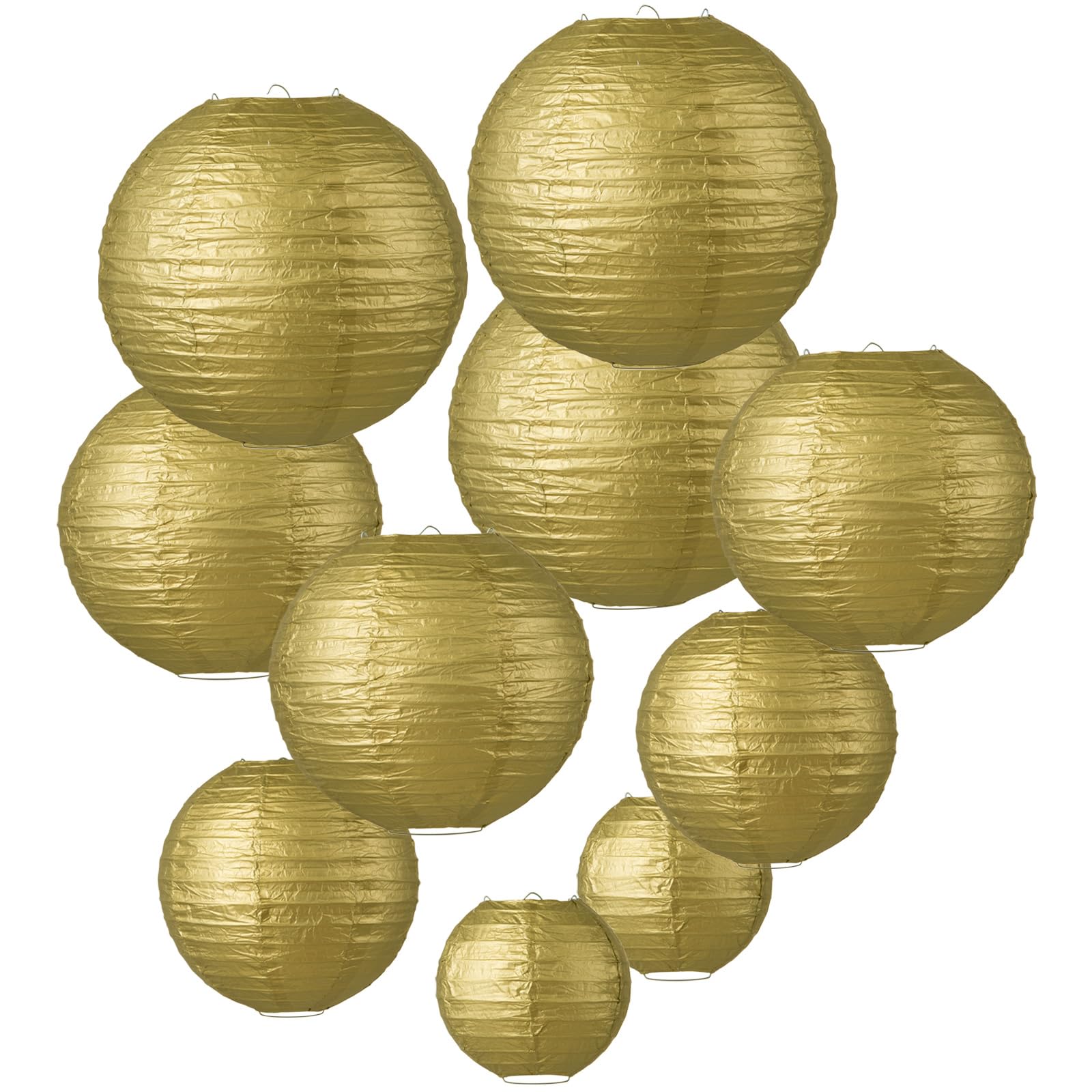 LIHAO 10PCS Mixed Size Gold Paper Lanterns for Weddings, Birthdays, Parties and Events (6''/ 8''/ 10'' /12'')